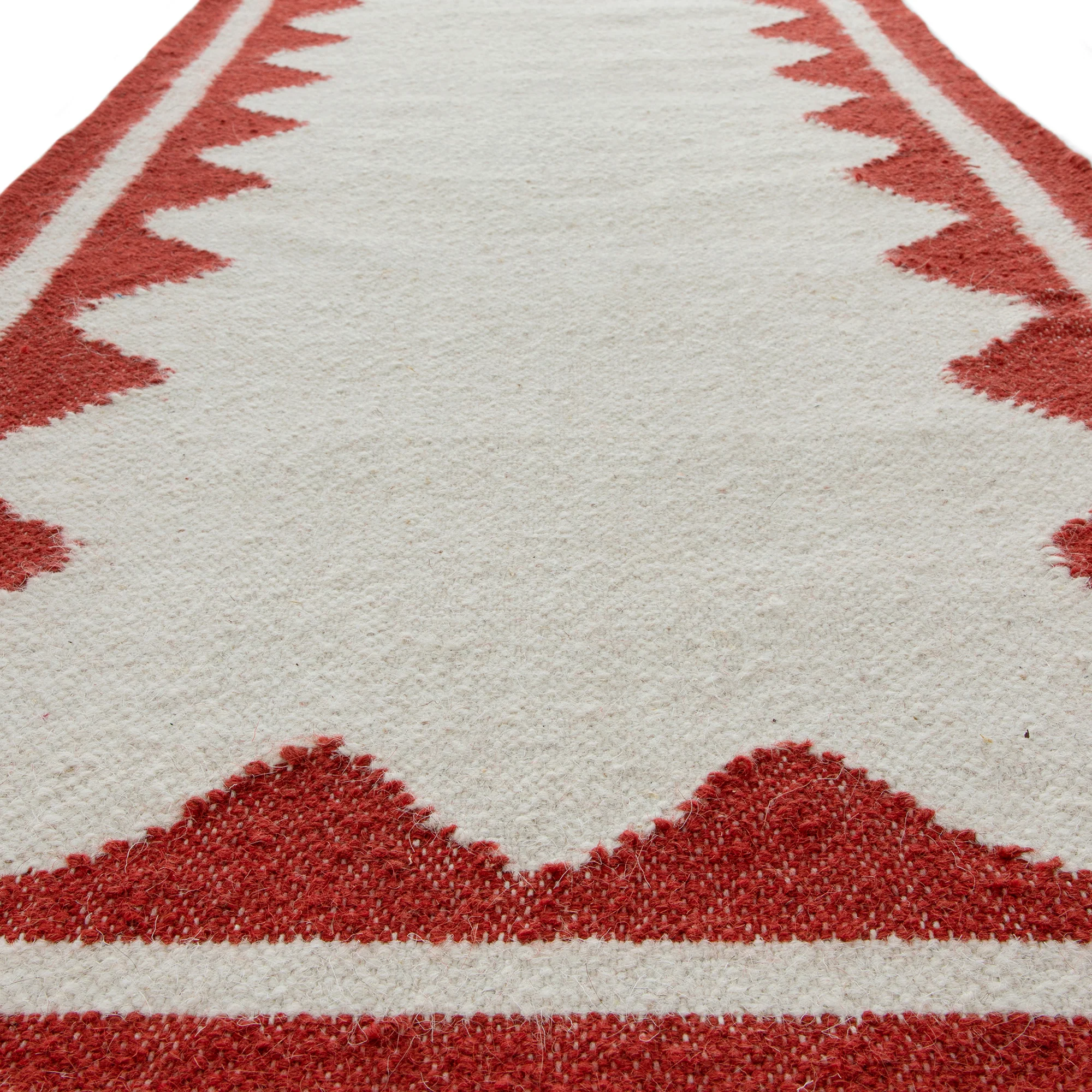Matilda Scarlet Red Scallop Border Handwoven Wool Runner - Image 4