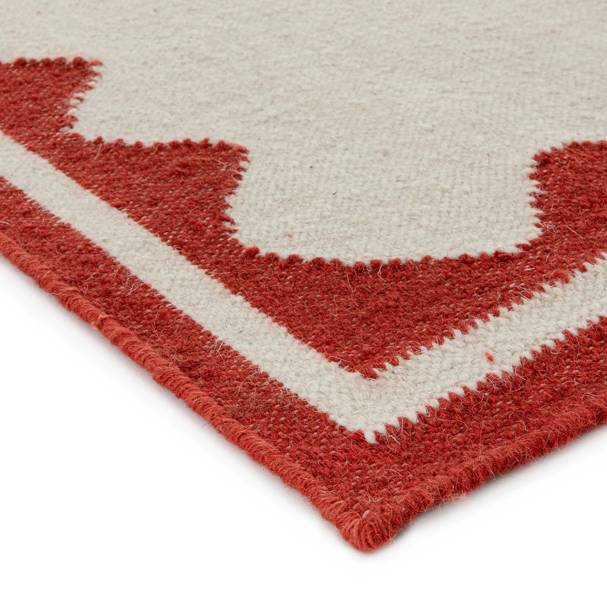 Matilda Scarlet Red Scallop Border Handwoven Wool Runner - Image 5