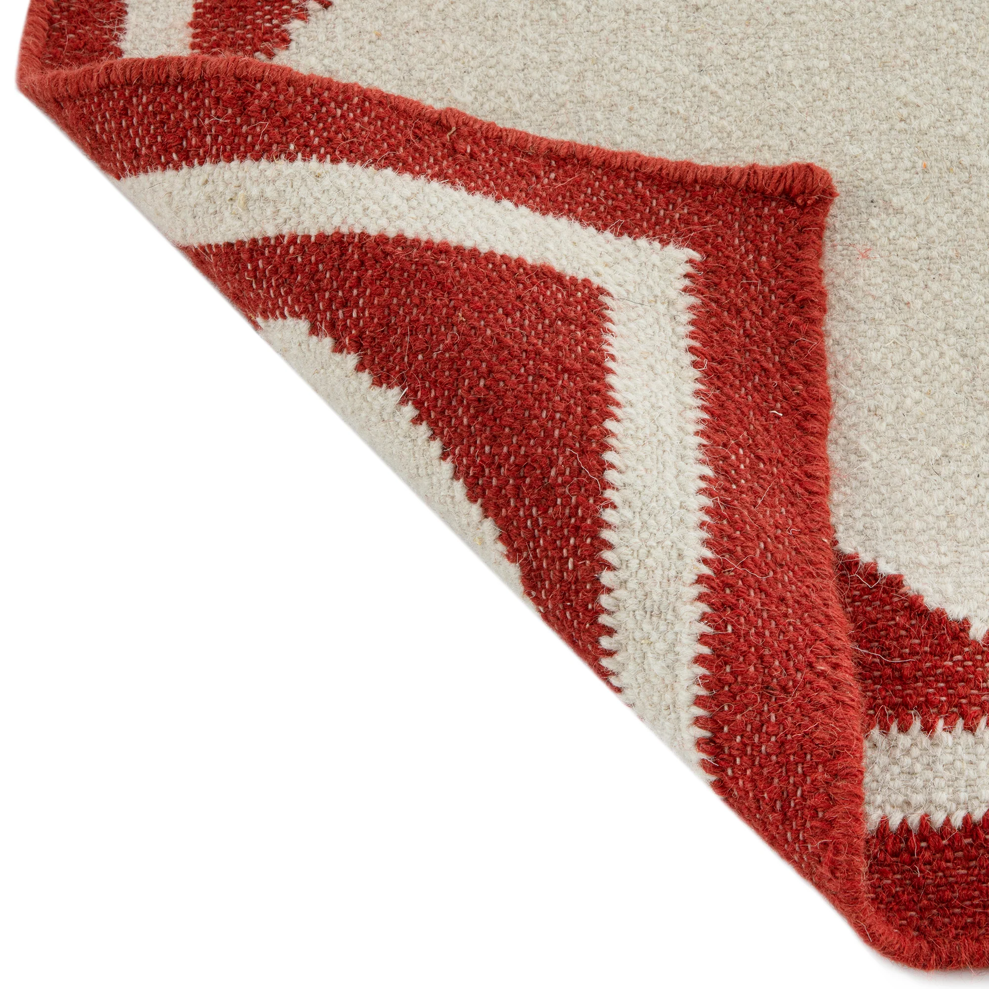 Matilda Scarlet Red Scallop Border Handwoven Wool Runner - Image 7