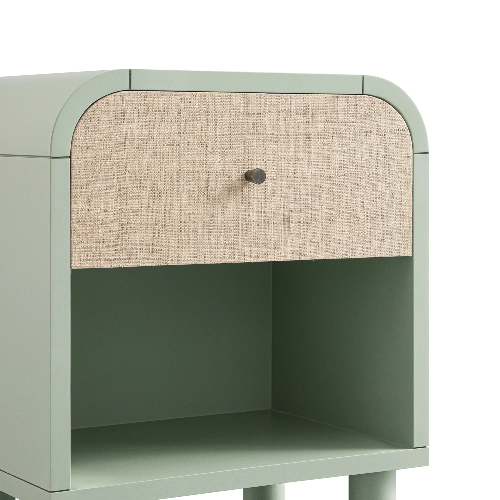 Maude 1 Drawer Bedside Table, Muted Pistachio Ash with Raffia - Image 12