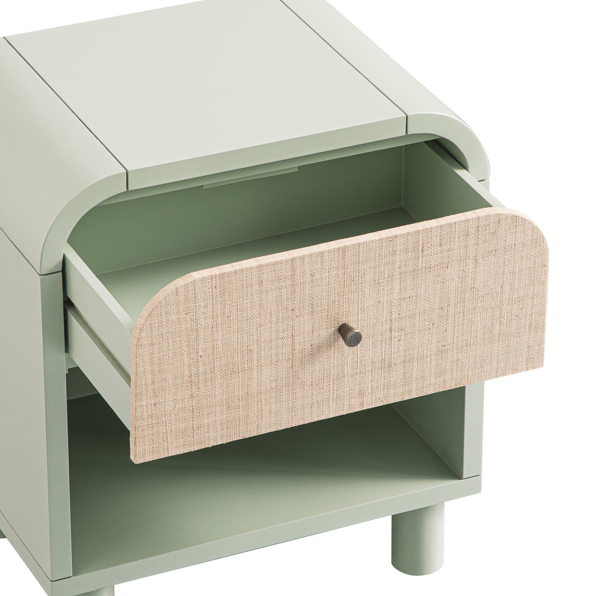 Maude 1 Drawer Bedside Table, Muted Pistachio Ash with Raffia - Image 13
