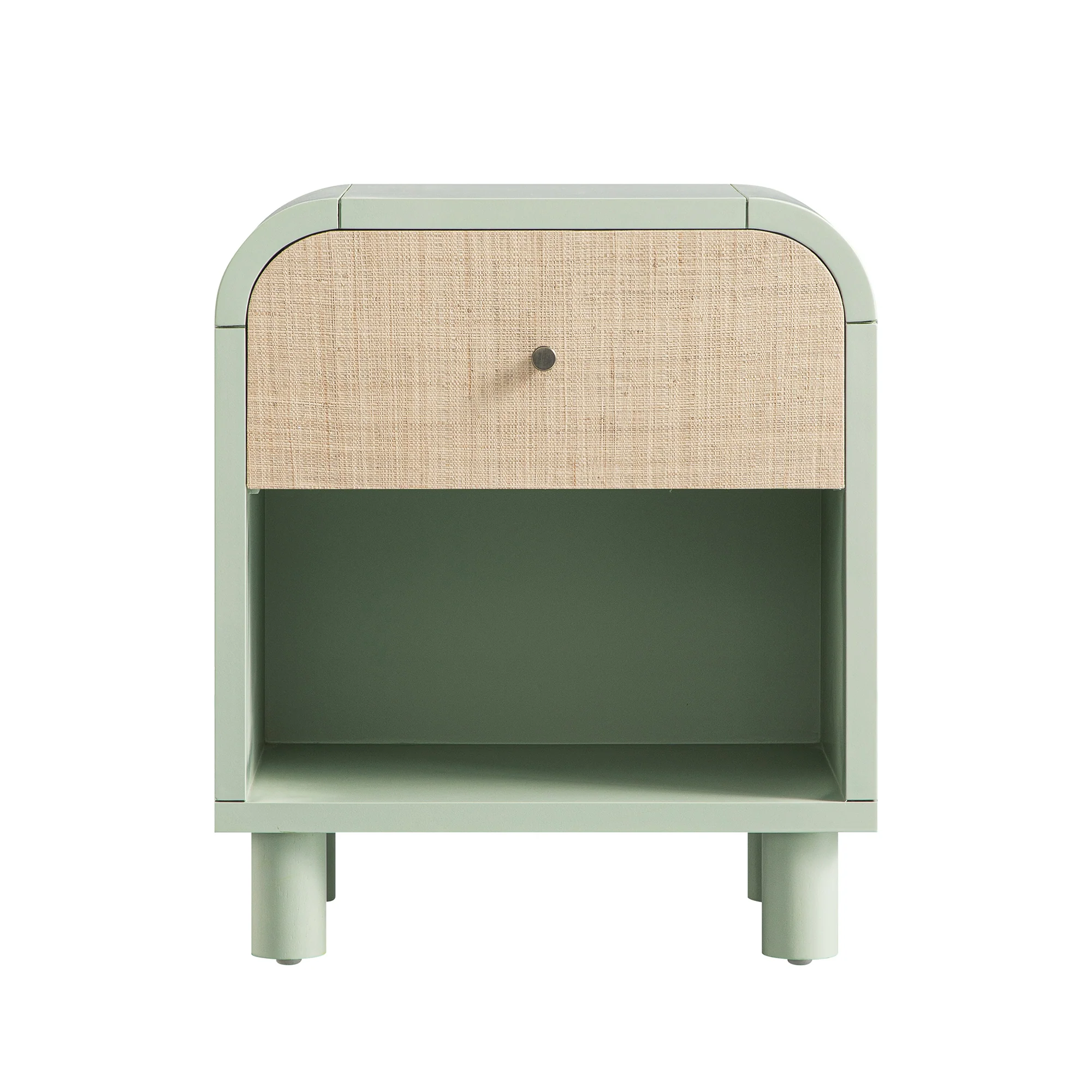 Maude 1 Drawer Bedside Table, Muted Pistachio Ash with Raffia - Image 6
