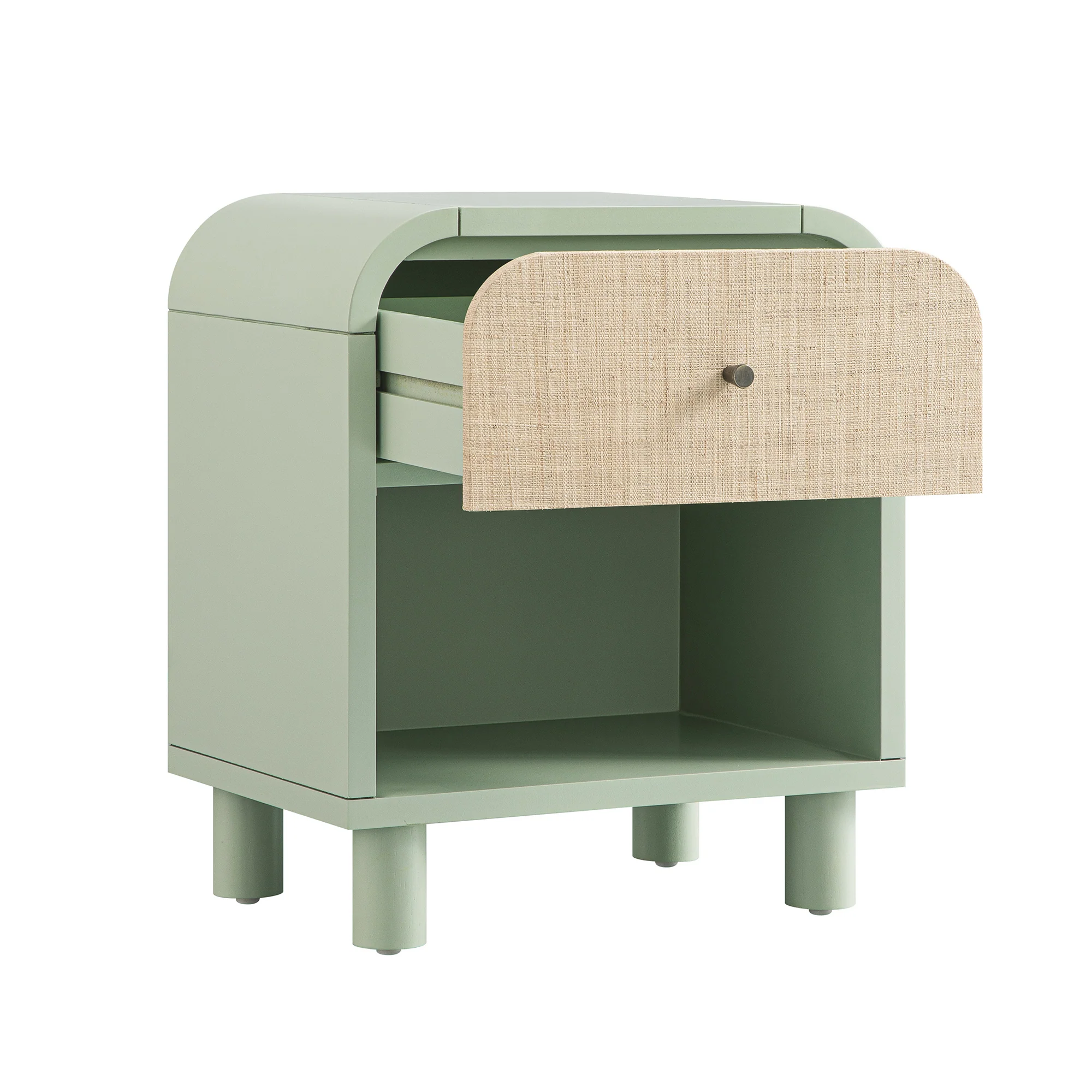 Maude 1 Drawer Bedside Table, Muted Pistachio Ash with Raffia - Image 9