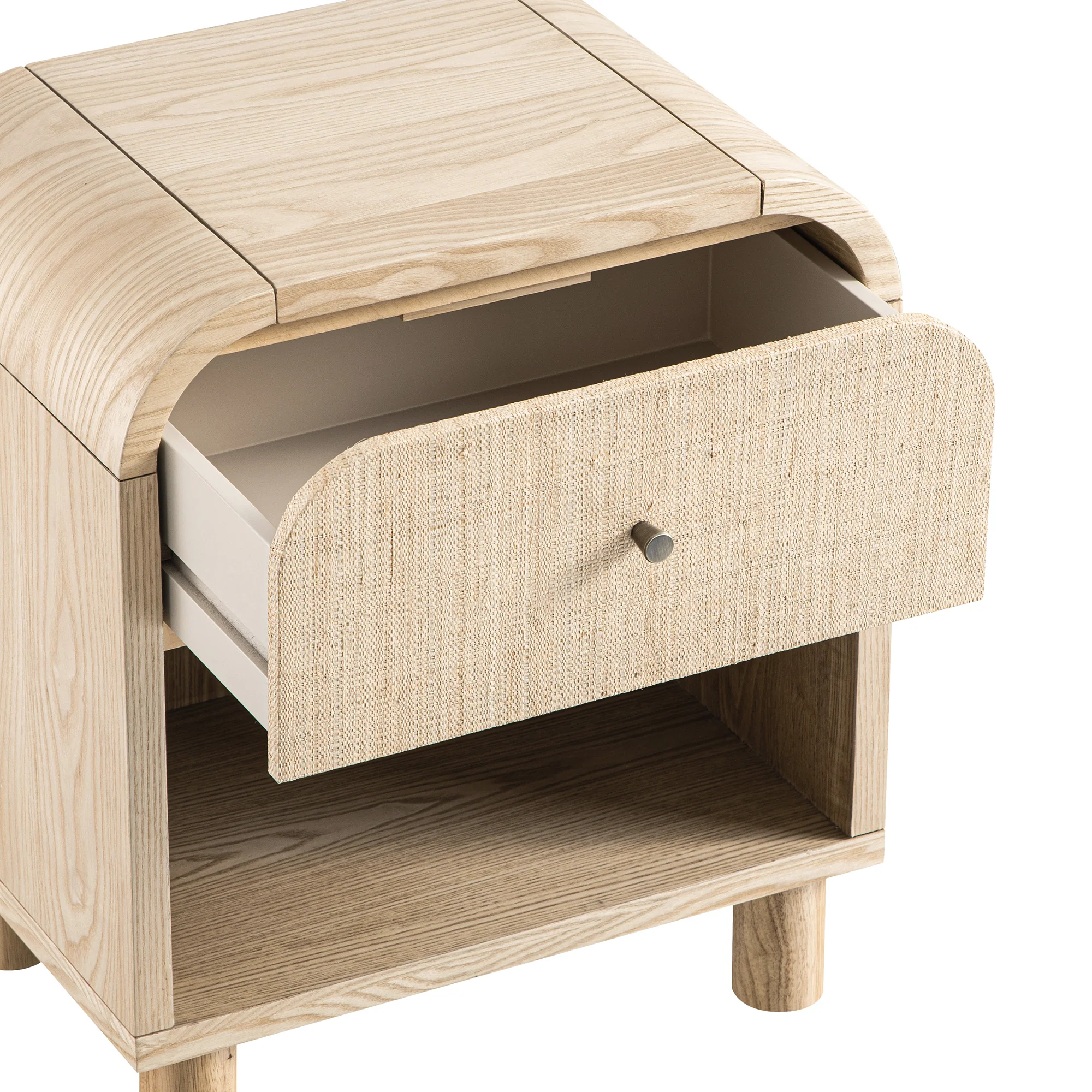 Maude 1 Drawer Bedside Table, Natural Ash with Raffia - Image 13