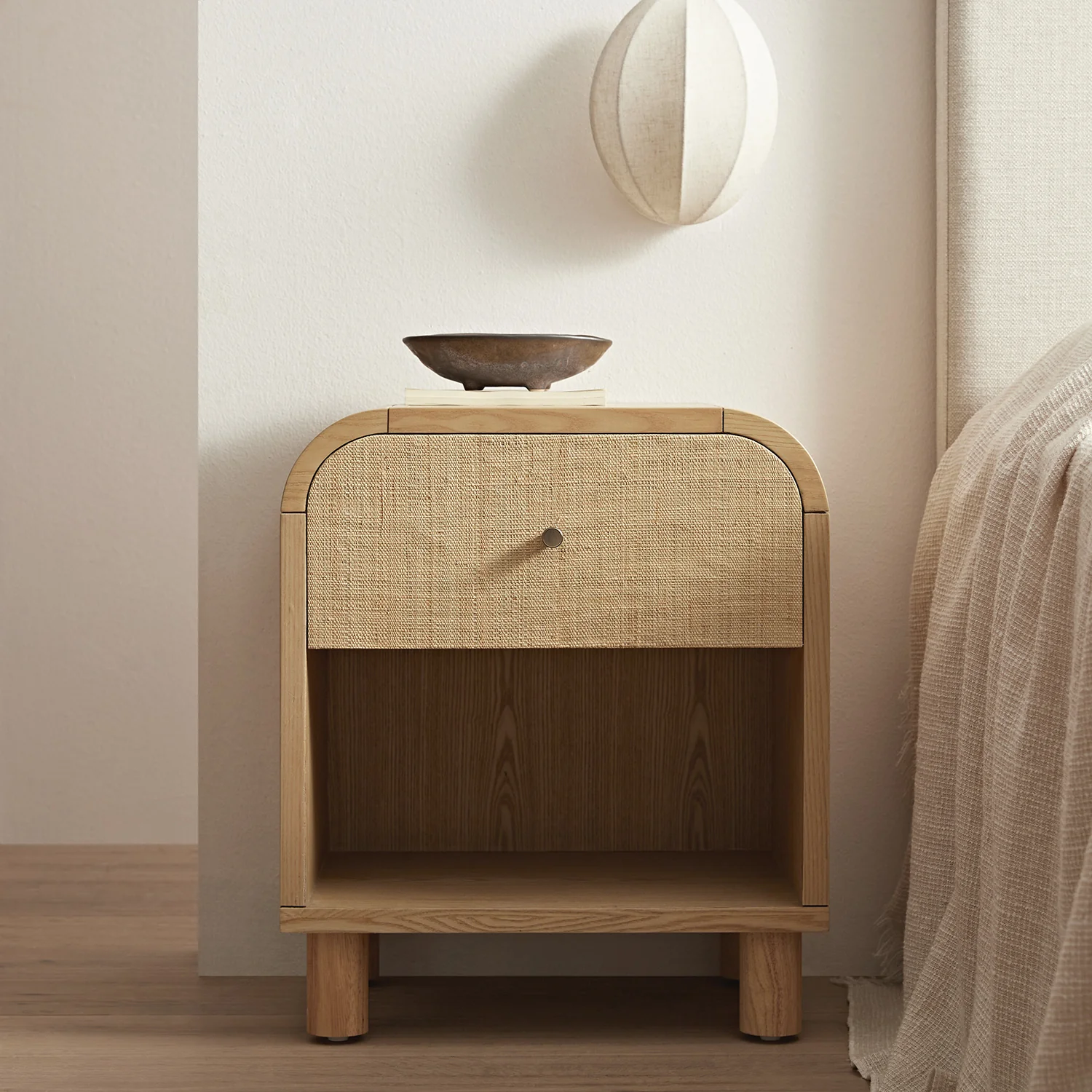 Maude 1 Drawer Bedside Table, Natural Ash with Raffia - Image 2