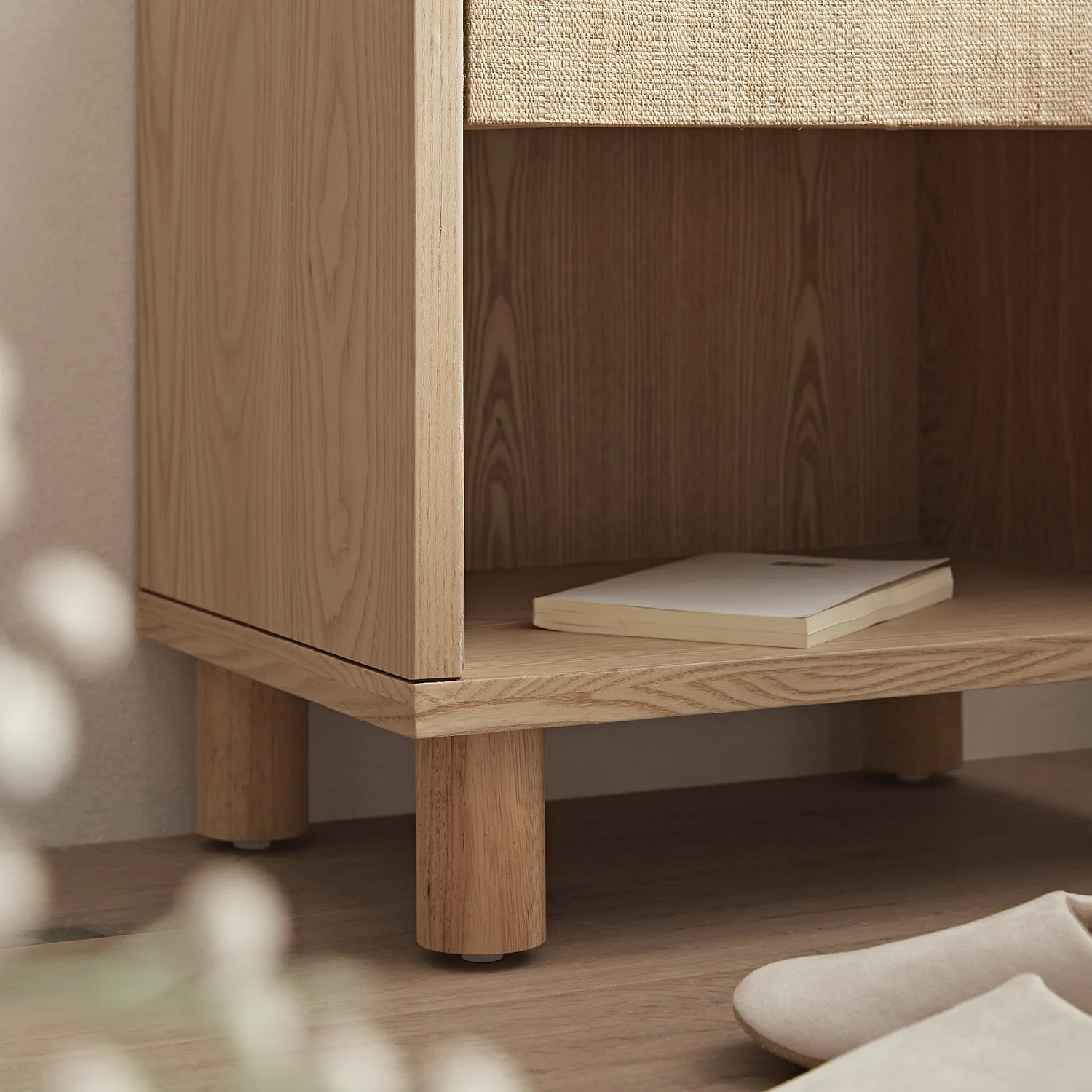 Maude 1 Drawer Bedside Table, Natural Ash with Raffia - Image 4