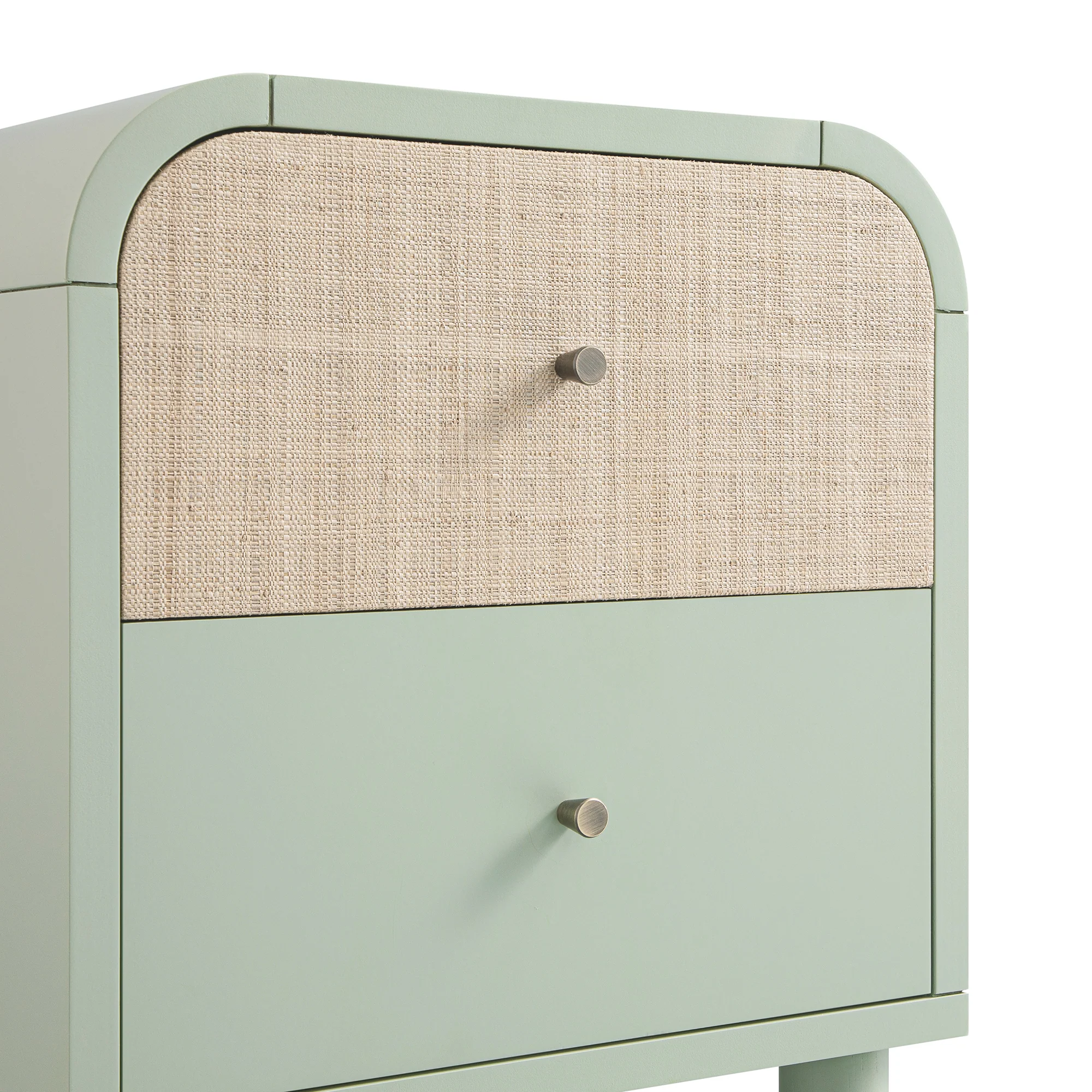 Maude 2 Drawer Bedside Table, Muted Pistachio Ash with Raffia - Image 12