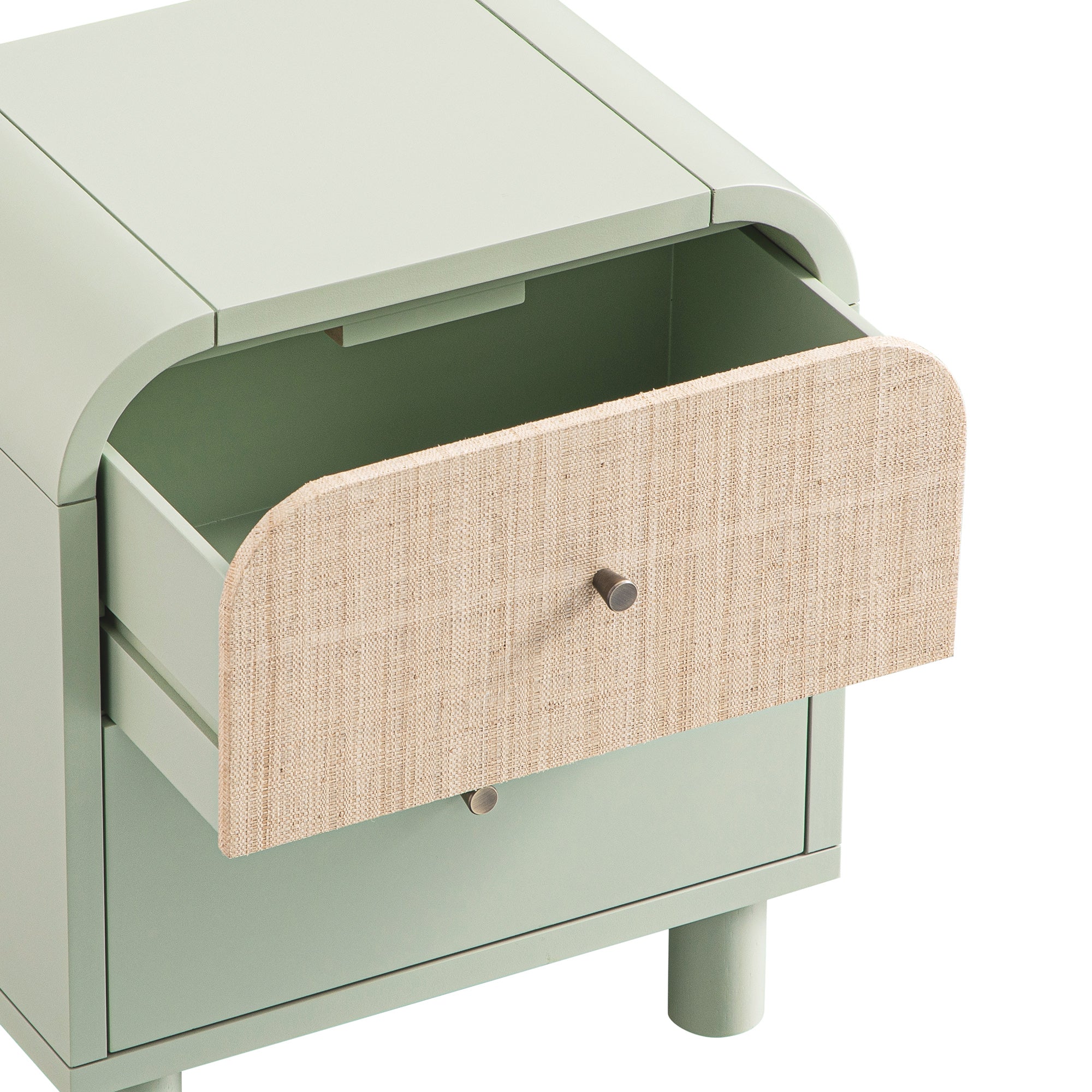 Maude 2 Drawer Bedside Table, Muted Pistachio Ash with Raffia - Image 13