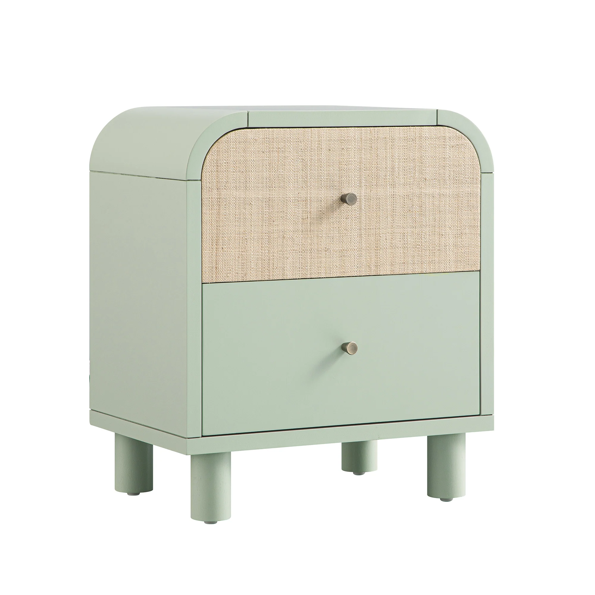 Maude 2 Drawer Bedside Table, Muted Pistachio Ash with Raffia - Image 7