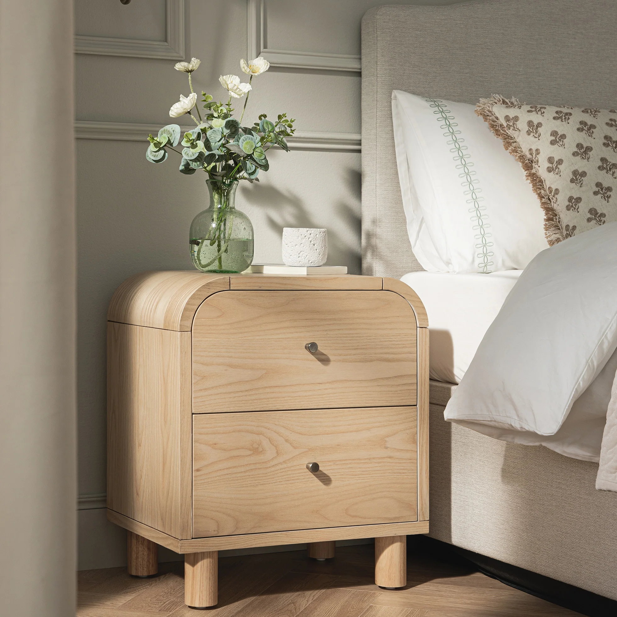Maude 2 Drawer Bedside Table, Natural Ash - Image 2