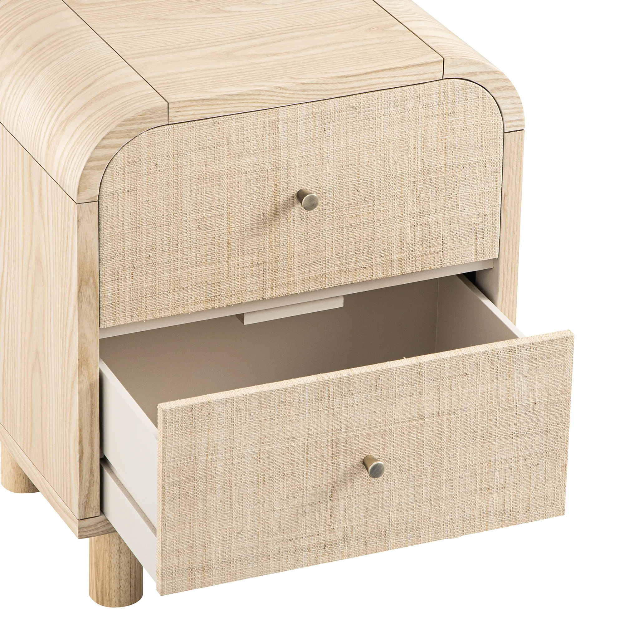 Maude 2 Drawer Bedside Table, Natural Ash with Raffia - Image 13