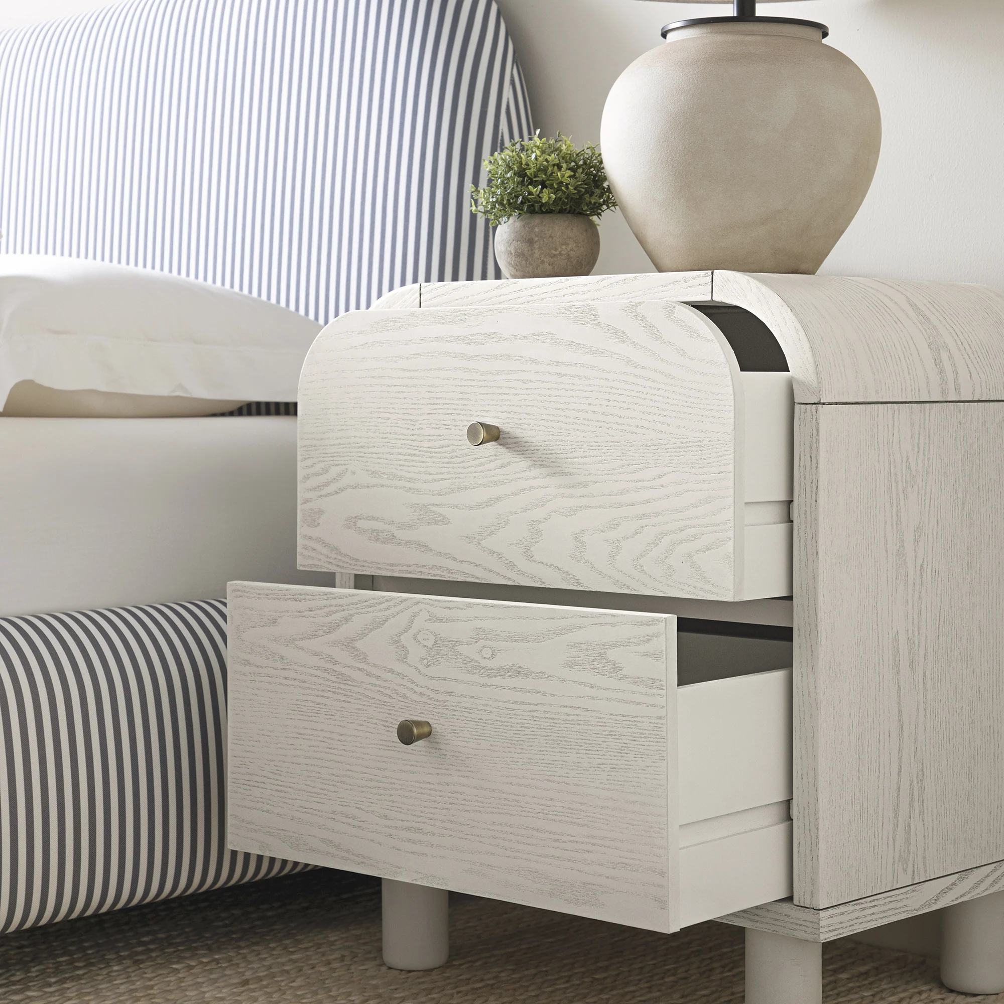 Maude 2 Drawer Bedside Table, Washed White Ash - Image 3