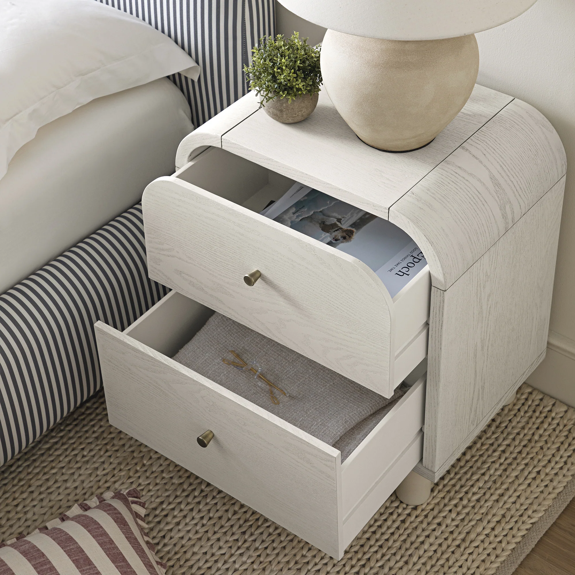 Maude 2 Drawer Bedside Table, Washed White Ash - Image 4