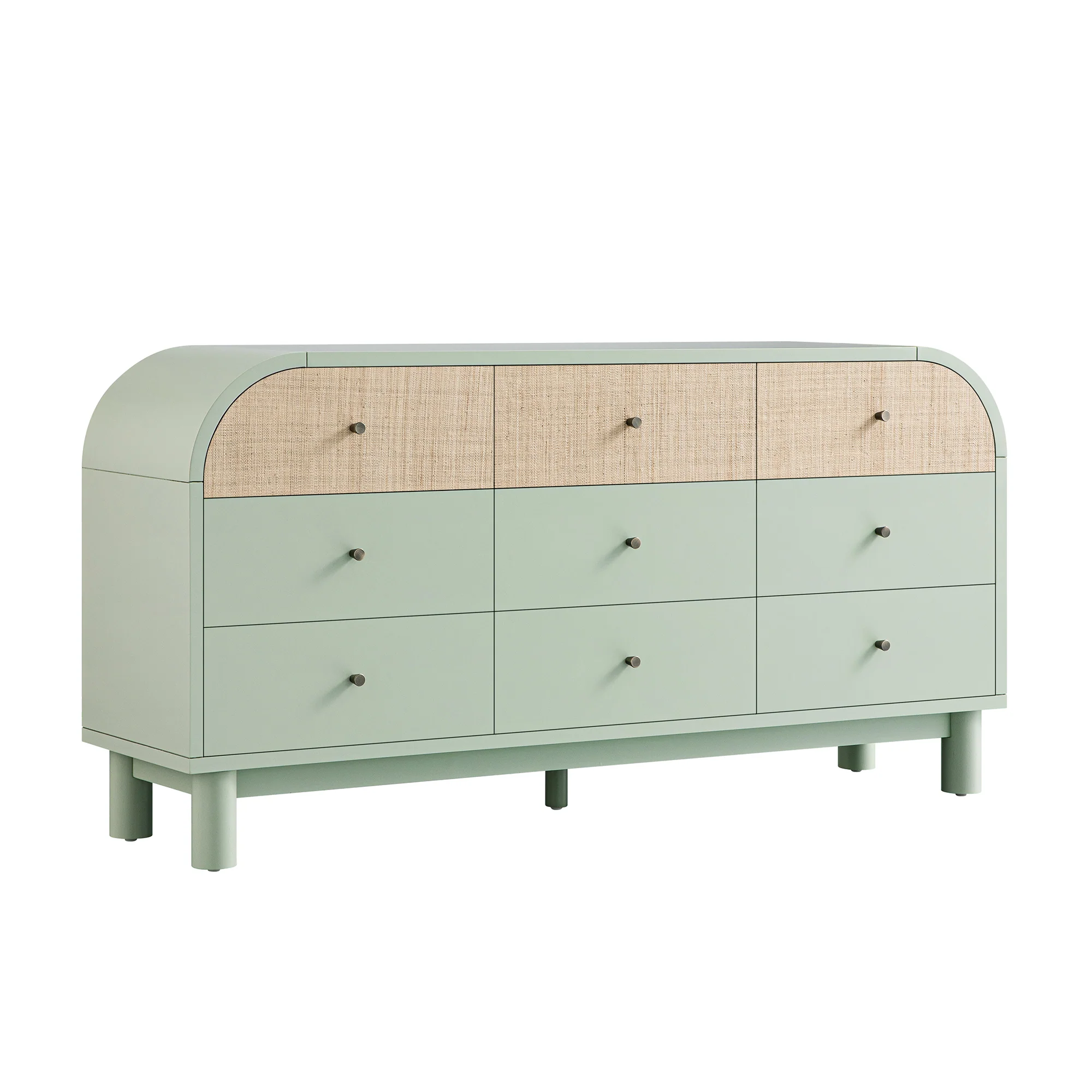Maude 9 Drawer Chest, Muted Pistachio Ash with Raffia - Image 2