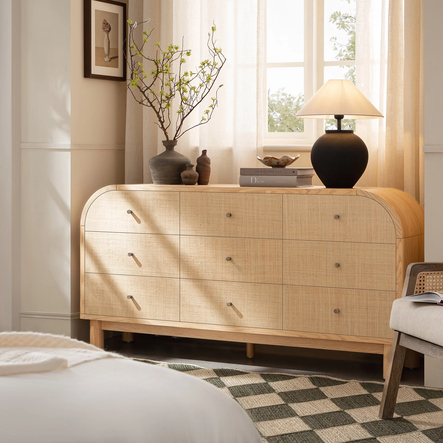 Maude 9 Drawer Chest, Natural Ash with Raffia - Image 2