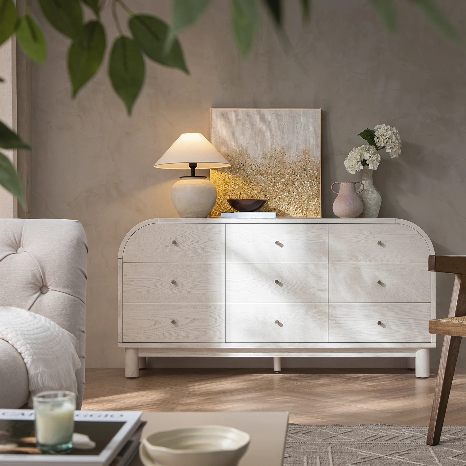 Maude 9 Drawer Chest, Washed White Ash