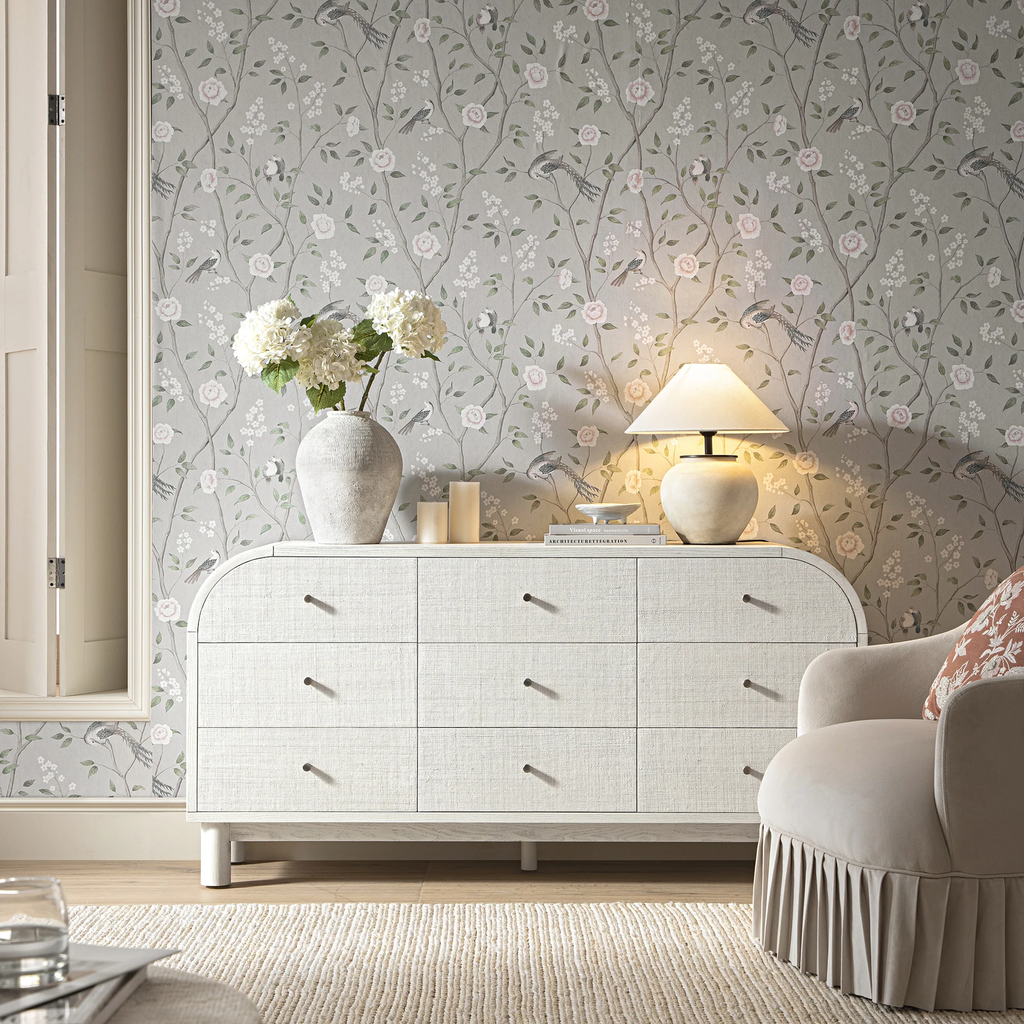 Maude 9 Drawer Chest, Washed White Ash with Raffia - Image 2