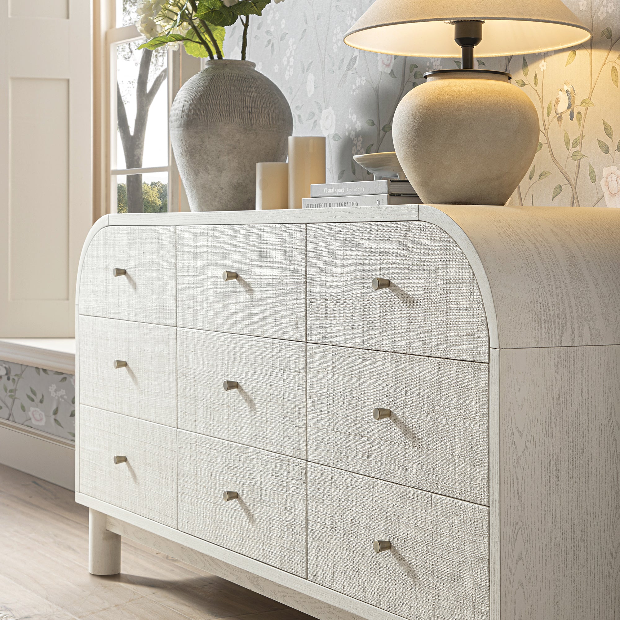 Maude 9 Drawer Chest, Washed White Ash with Raffia - Image 4