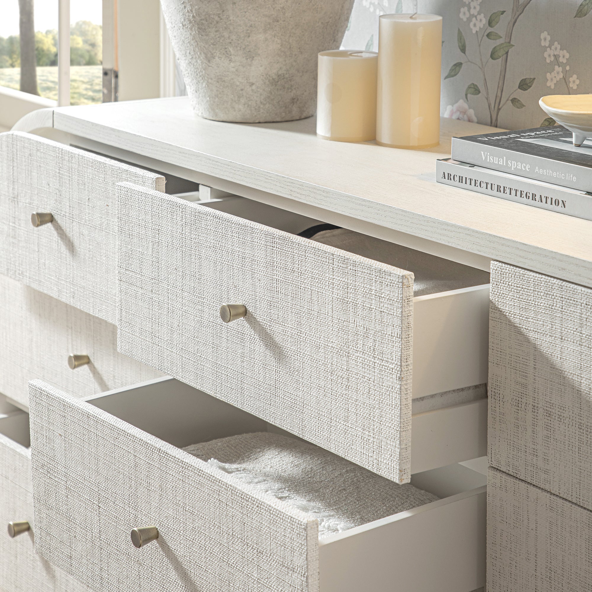 Maude 9 Drawer Chest, Washed White Ash with Raffia - Image 6
