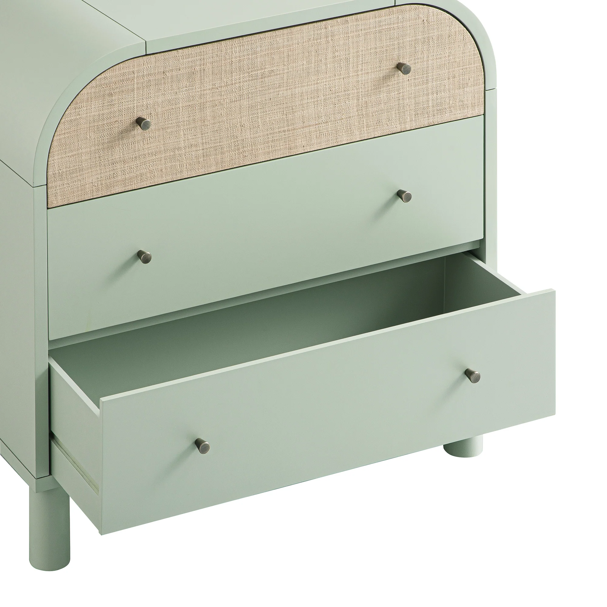 Maude Chest of 3 Drawers, Muted Pistachio Ash with Raffia - Image 13