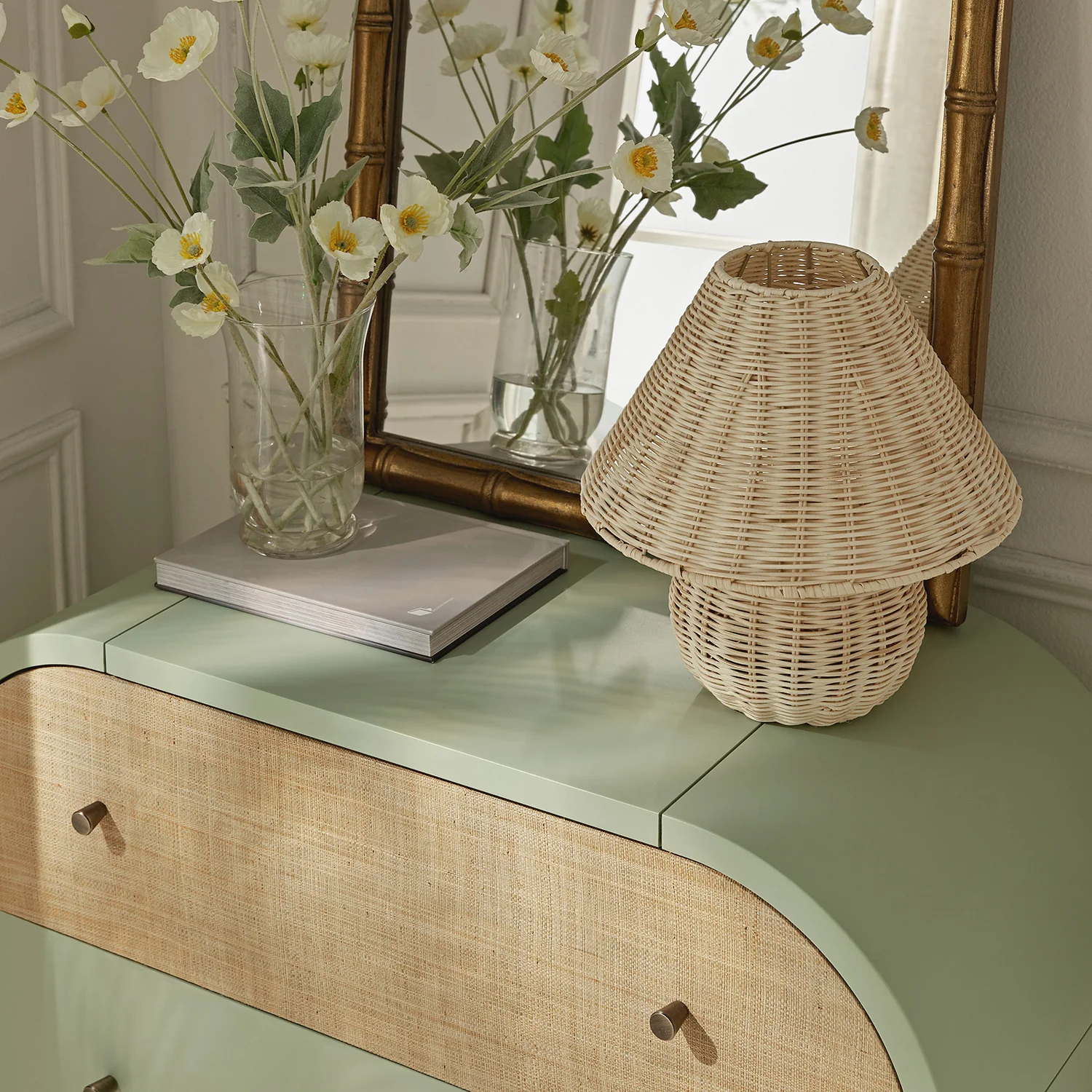 Maude Chest of 3 Drawers, Muted Pistachio Ash with Raffia - Image 5