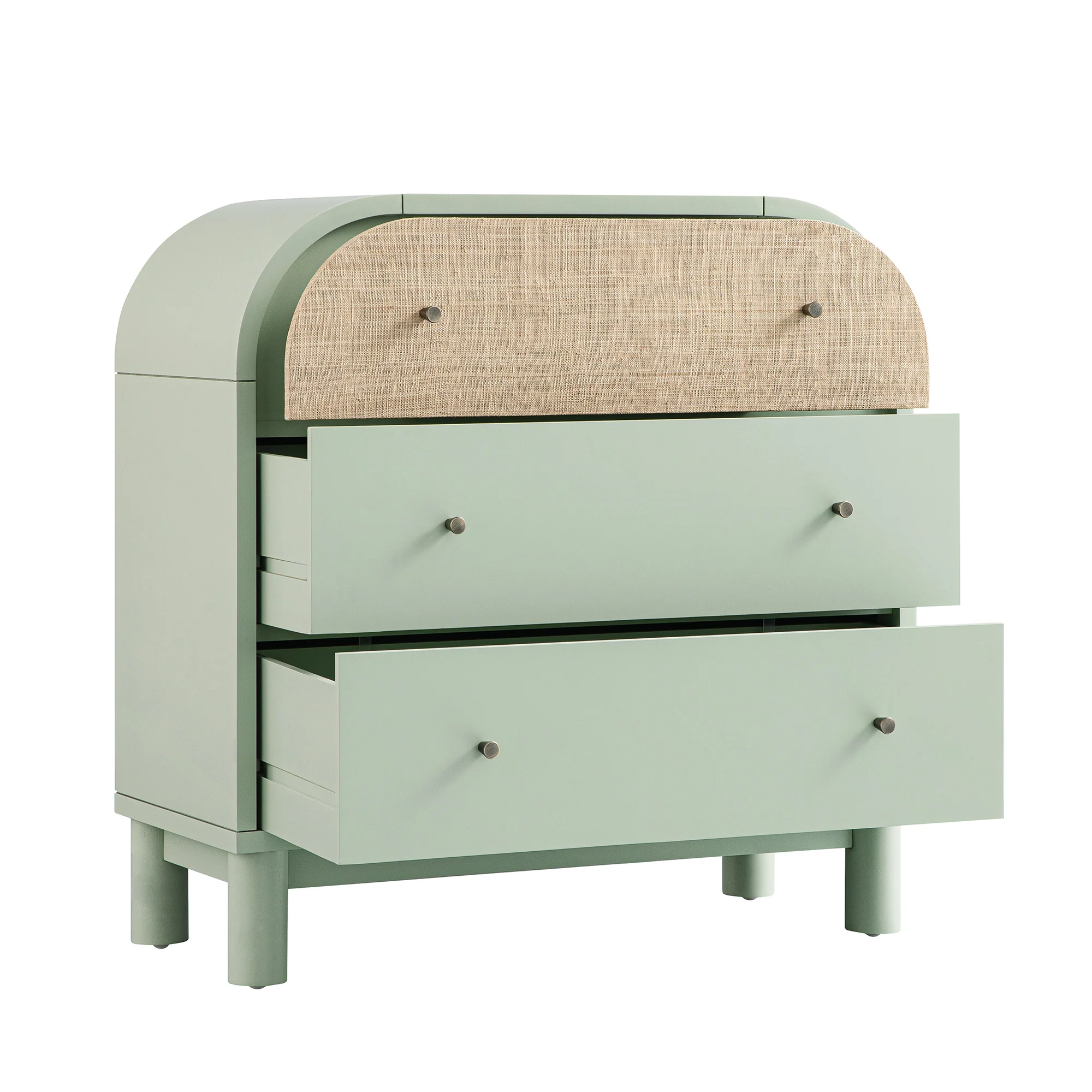 Maude Chest of 3 Drawers, Muted Pistachio Ash with Raffia - Image 9