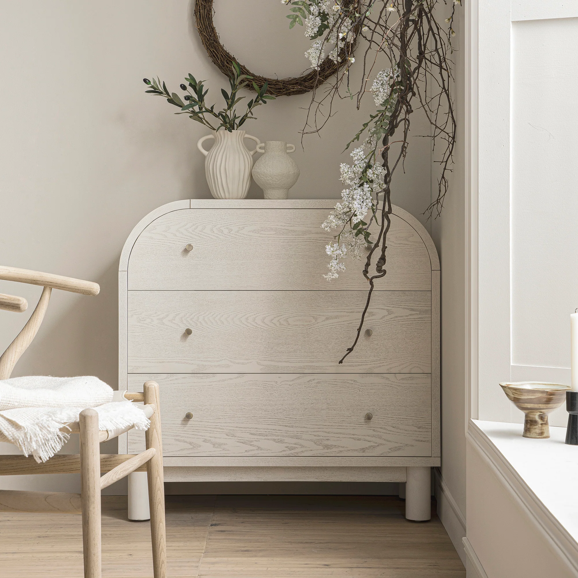 Maude Chest of 3 Drawers, Washed White Ash - Image 2