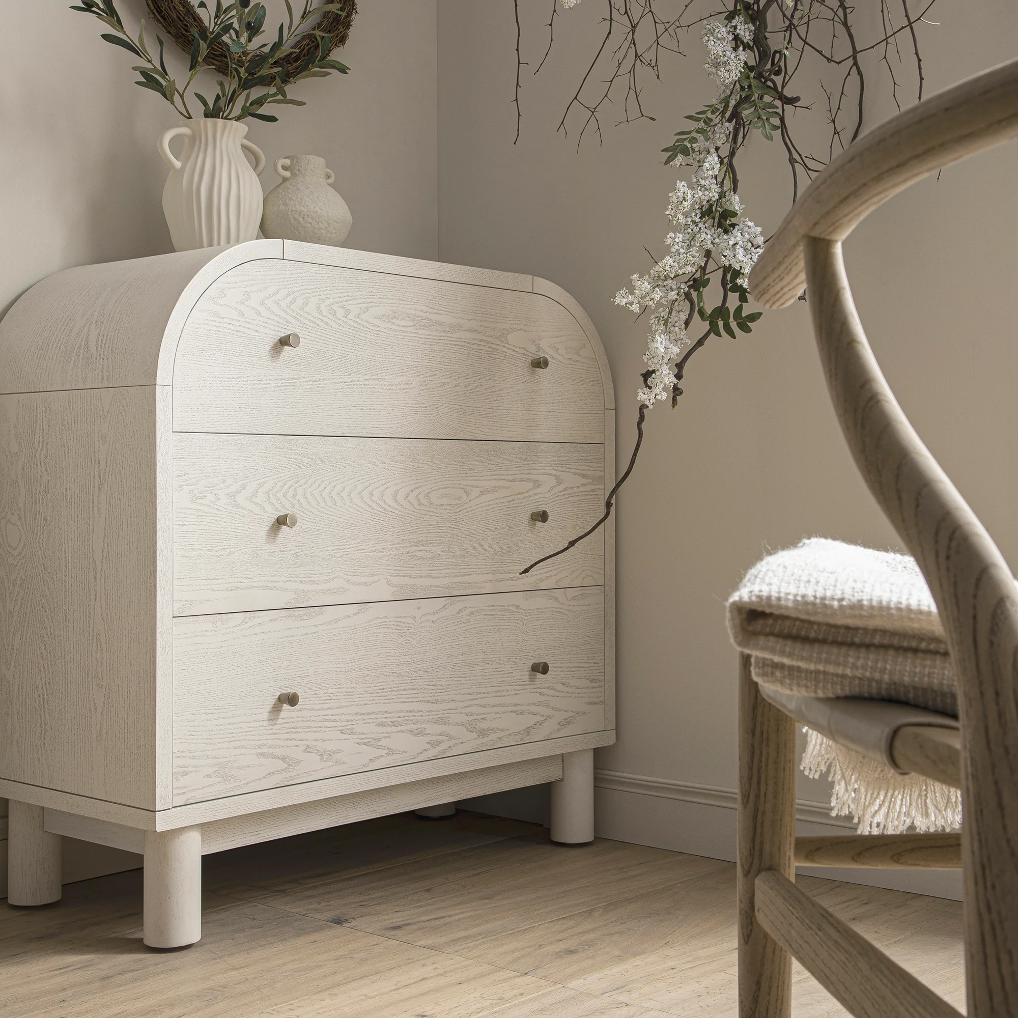 Maude Chest of 3 Drawers, Washed White Ash - Image 3
