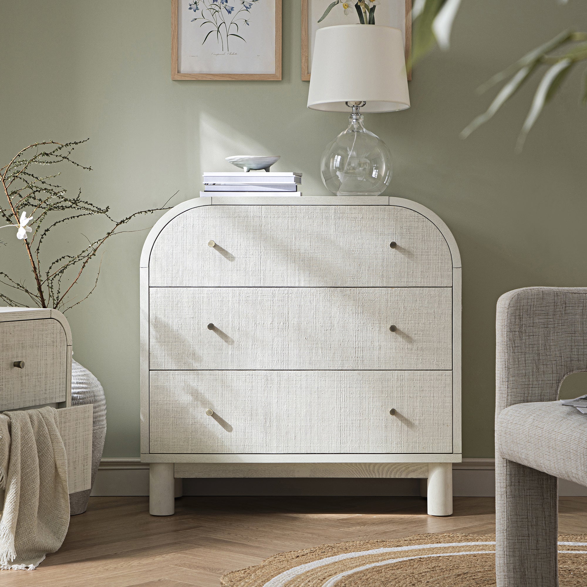 Maude Chest of 3 Drawers, Washed White Ash with Raffia - Image 2