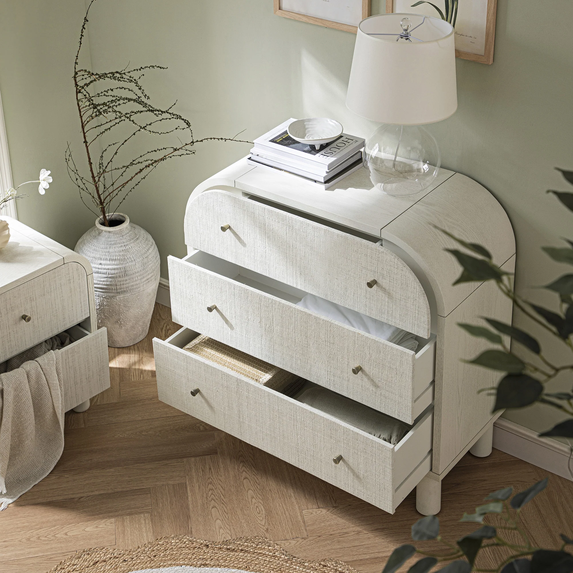 Maude Chest of 3 Drawers, Washed White Ash with Raffia - Image 3