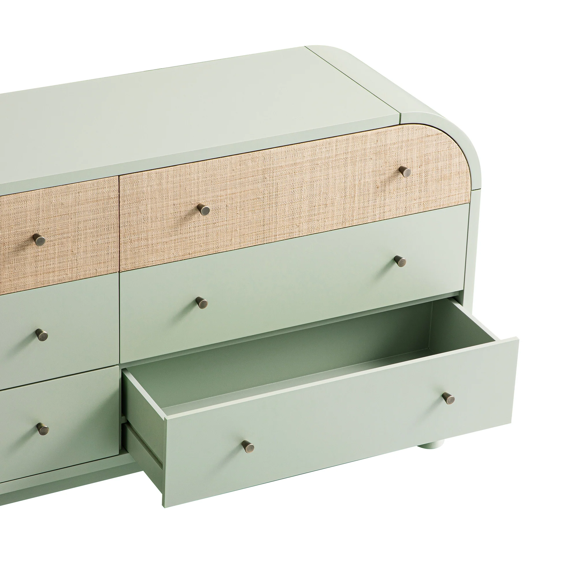 Maude Chest of 6 Drawers, Muted Pistachio Ash with Raffia - Image 14