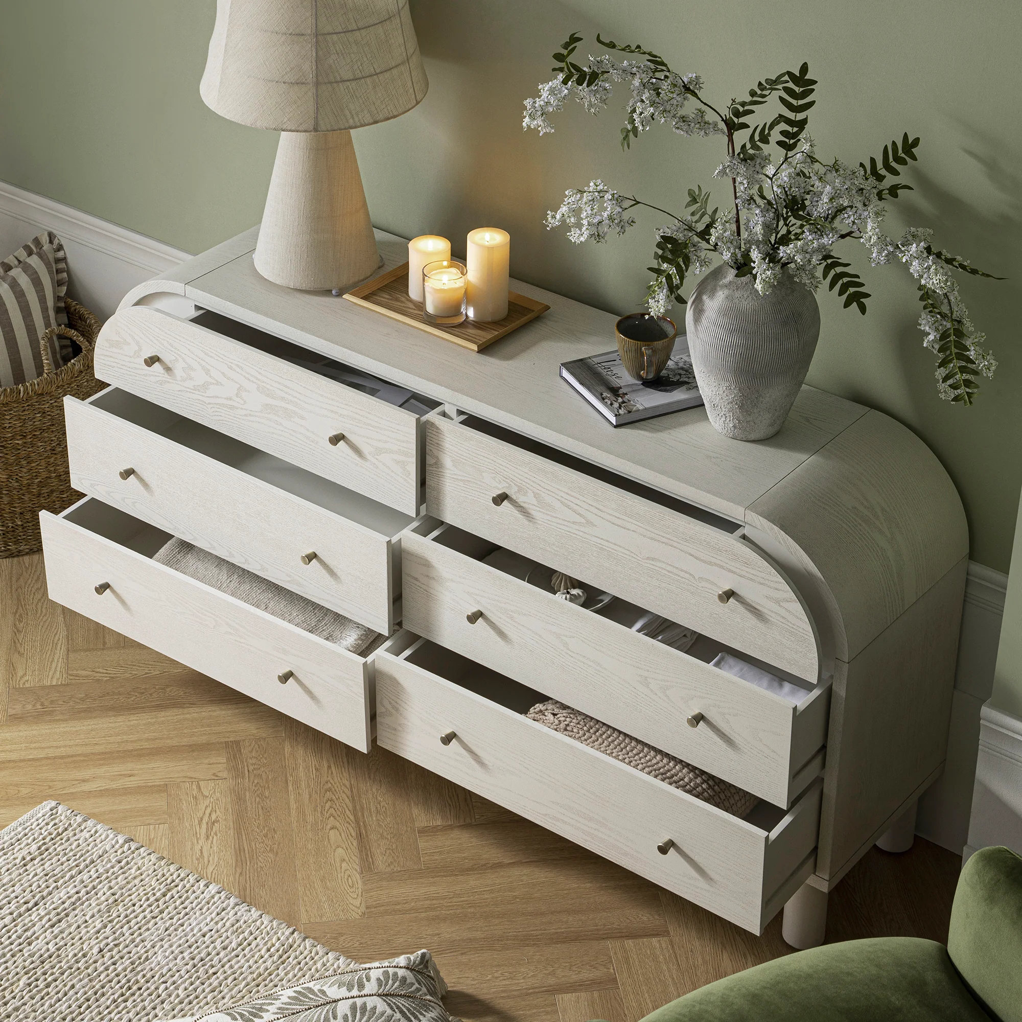 Maude Chest of 6 Drawers, Washed White Ash - Image 4