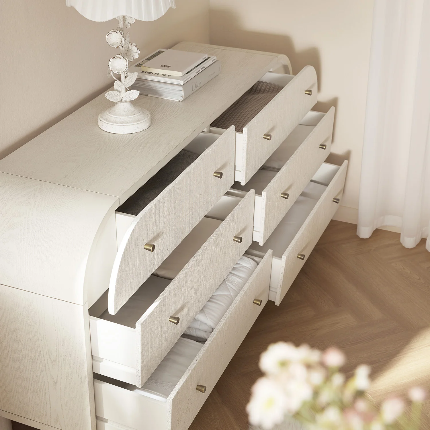 Maude Chest of 6 Drawers, Washed White Ash with Raffia - Image 3