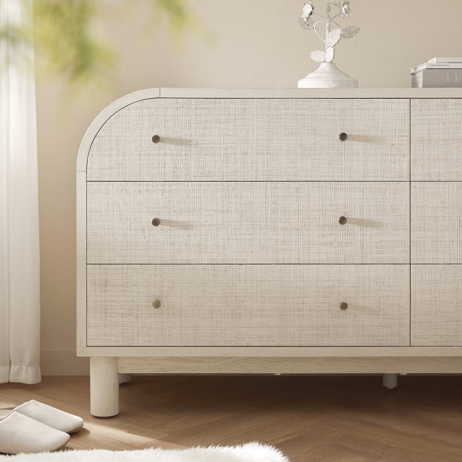 Maude Chest of 6 Drawers, Washed White Ash with Raffia - Image 4