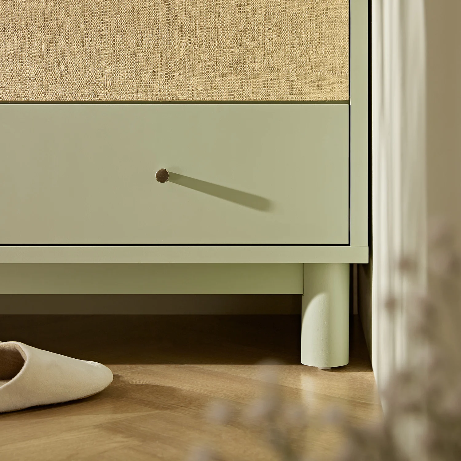 Maude Double Wardrobe, Muted Pistachio Ash with Raffia - Image 6