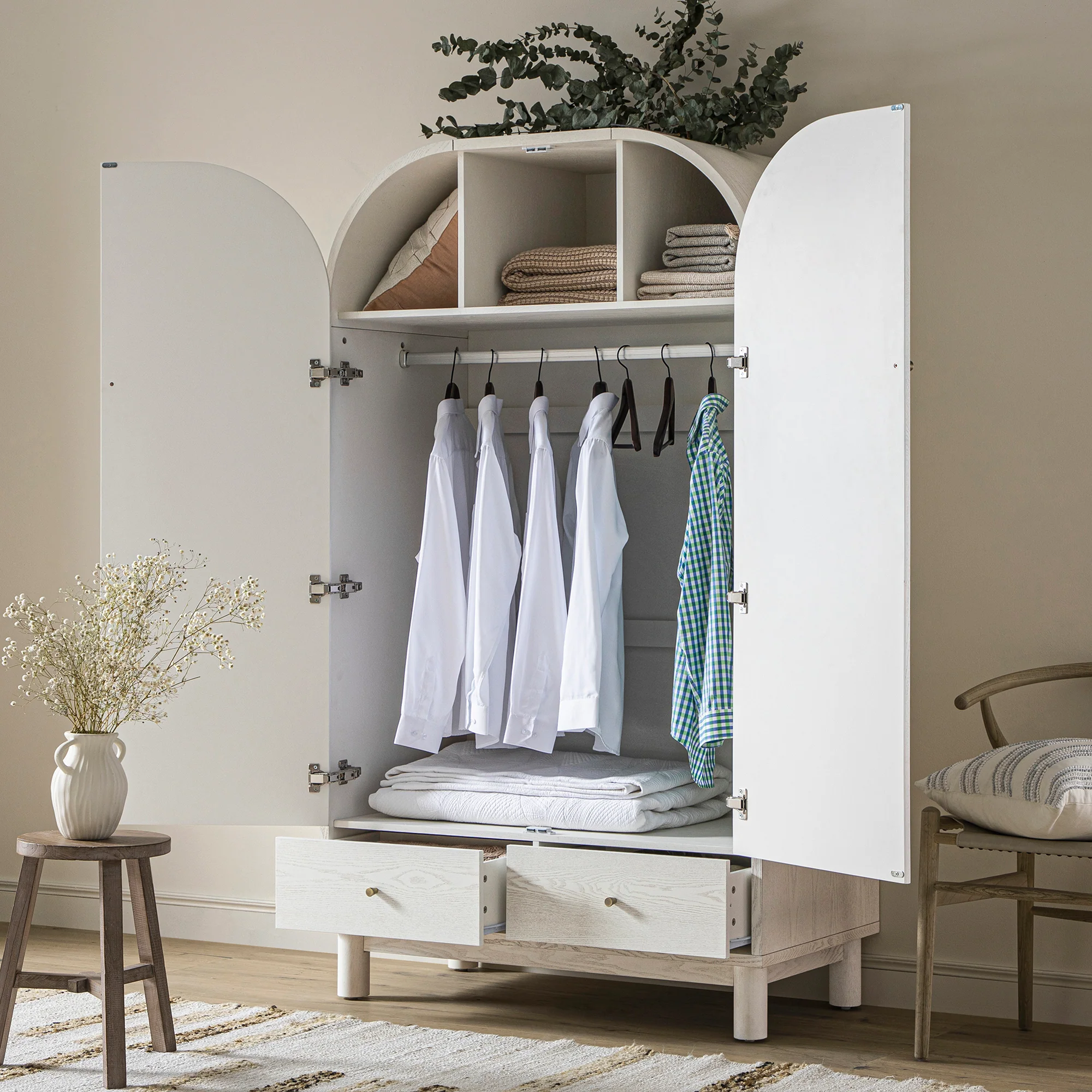 Maude Double Wardrobe, Washed White Ash - Image 4