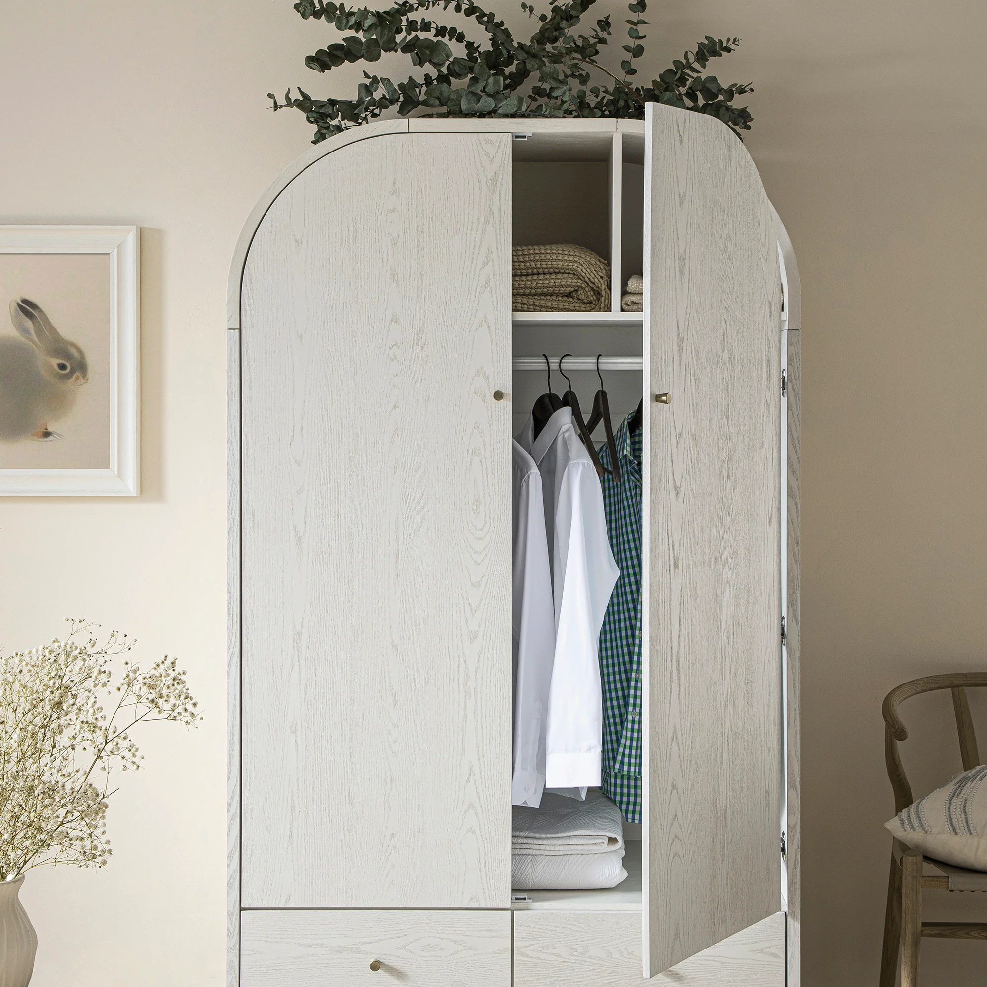 Maude Double Wardrobe, Washed White Ash - Image 5