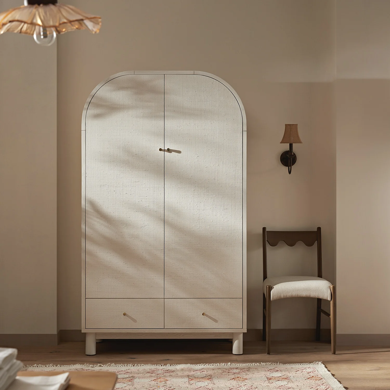 Maude Double Wardrobe, Washed White Ash with Raffia - Image 2
