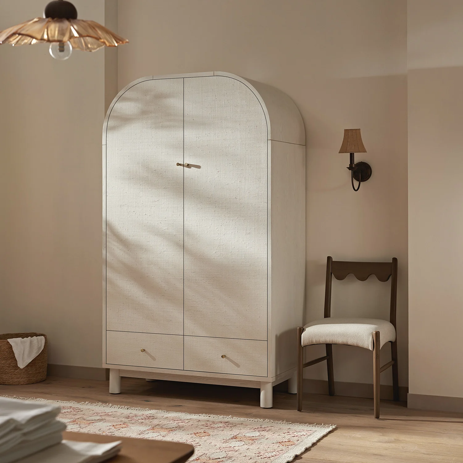 Maude Double Wardrobe, Washed White Ash with Raffia - Image 4