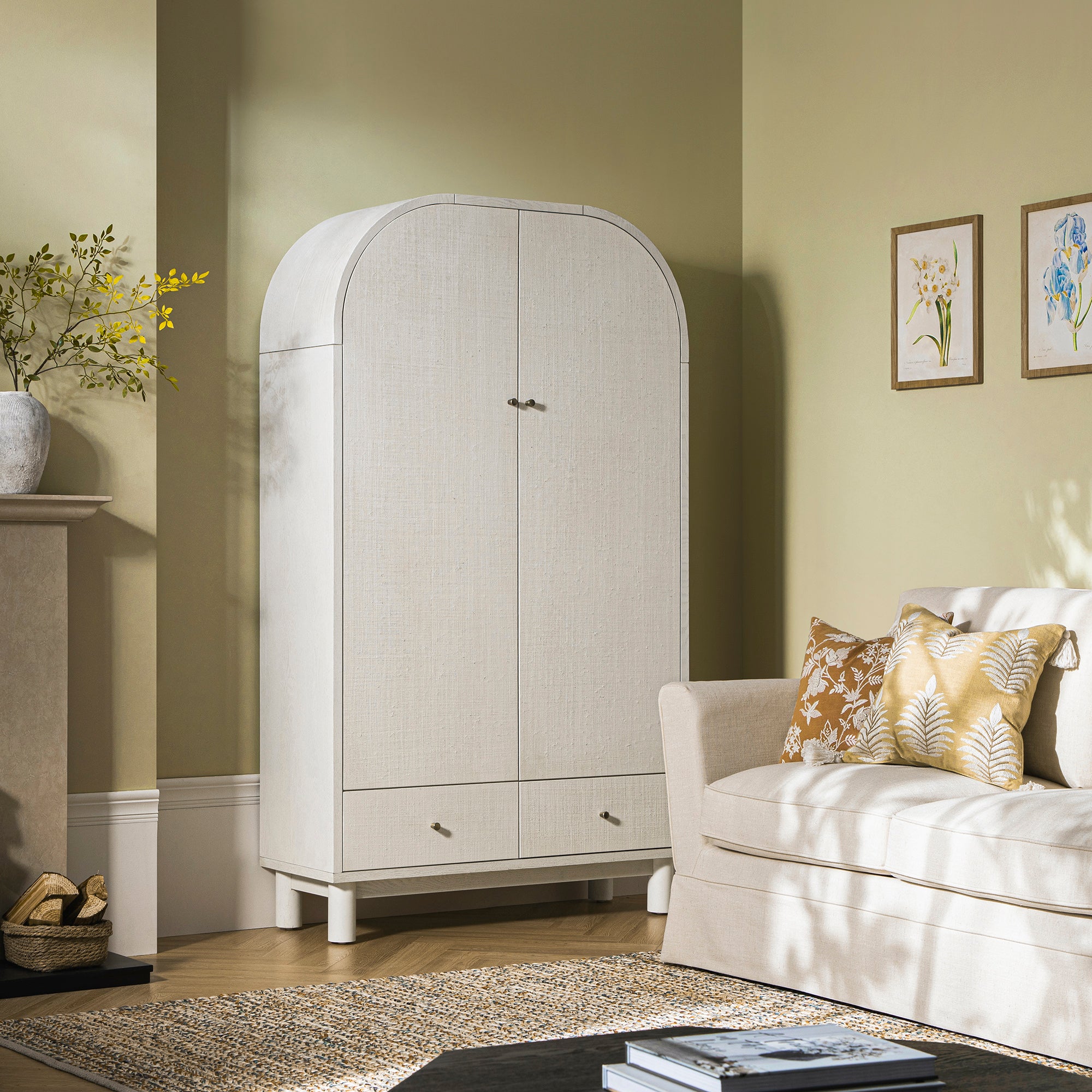 Maude Large Storage Cabinet, Washed White Ash with Raffia - Image 2