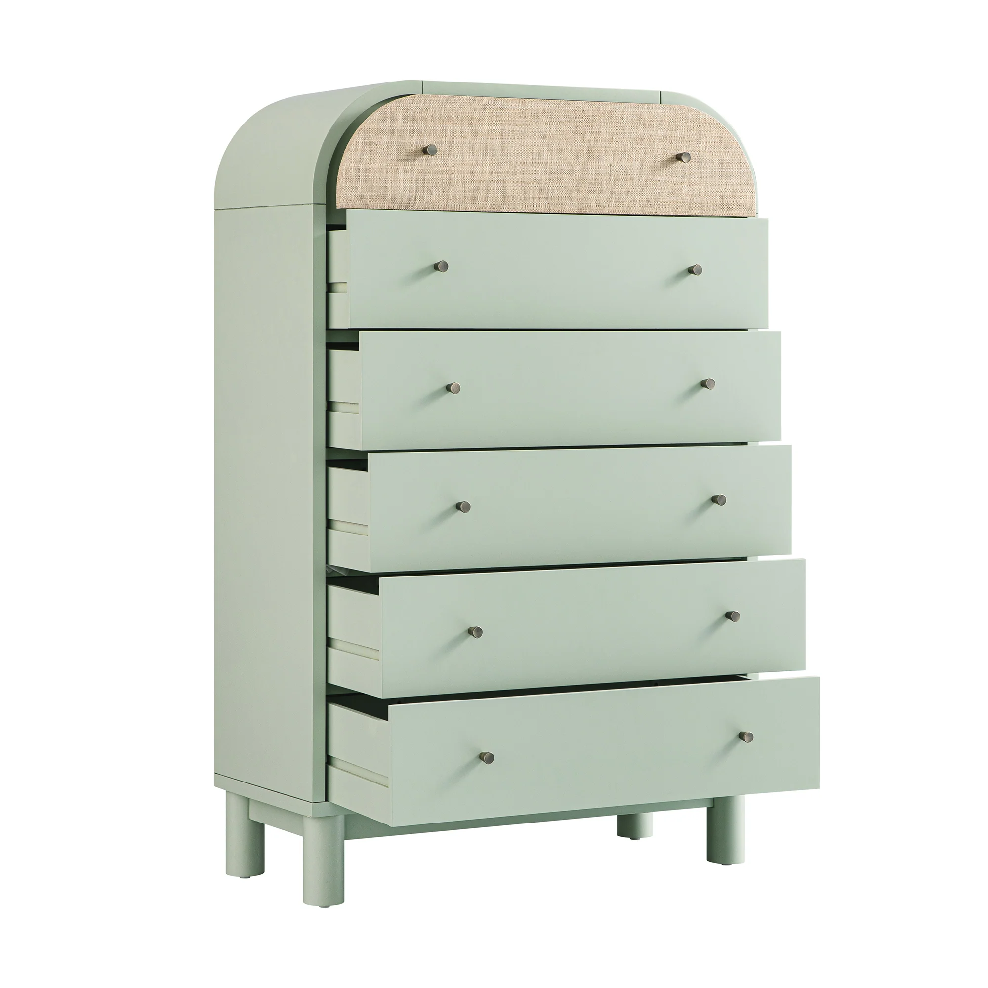Maude Tall Chest, Muted Pistachio Ash with Raffia - Image 10