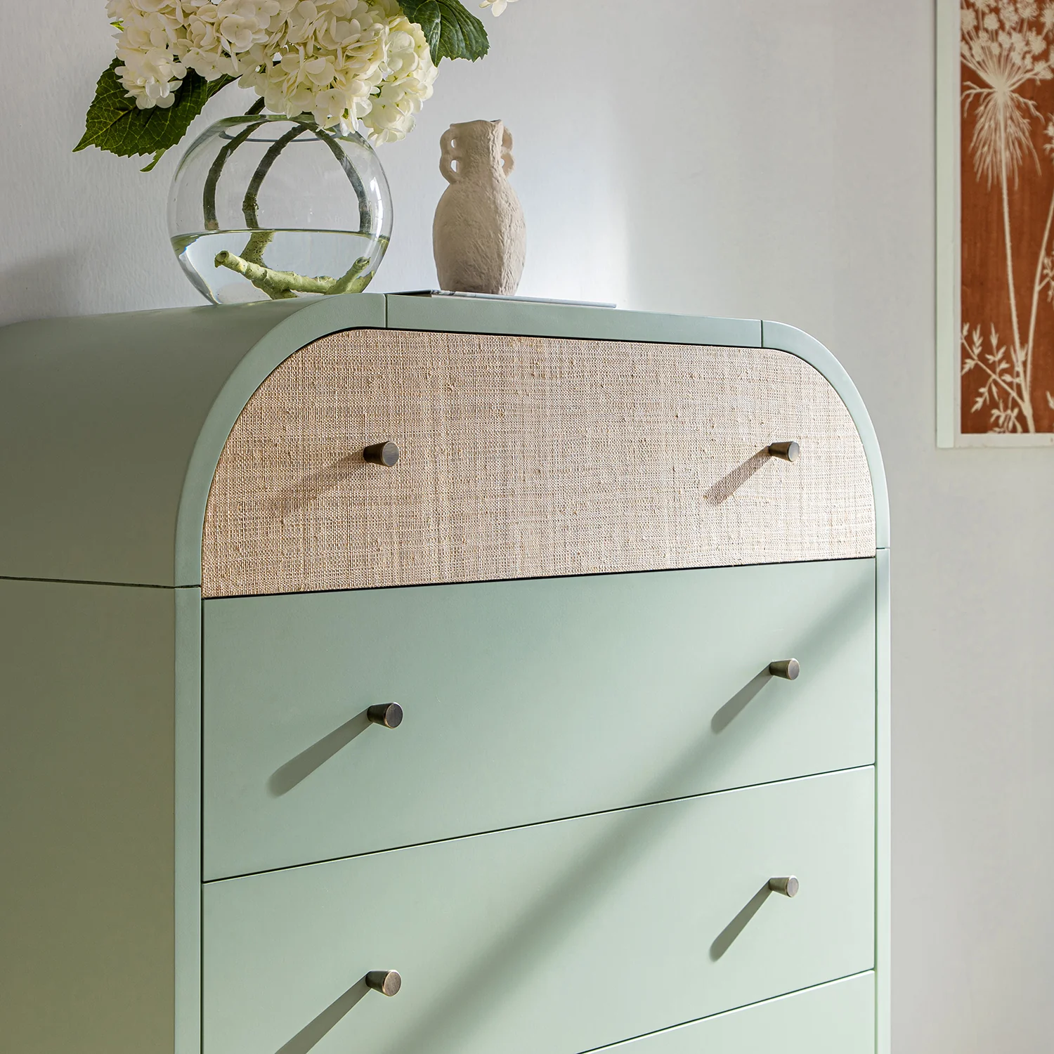 Maude Tall Chest, Muted Pistachio Ash with Raffia - Image 5
