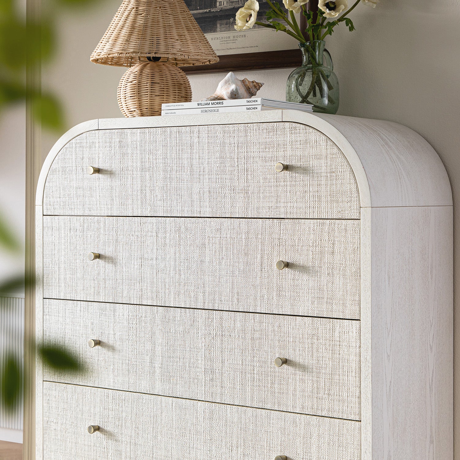 Maude Tall Chest, Washed White Ash with Raffia - Image 4