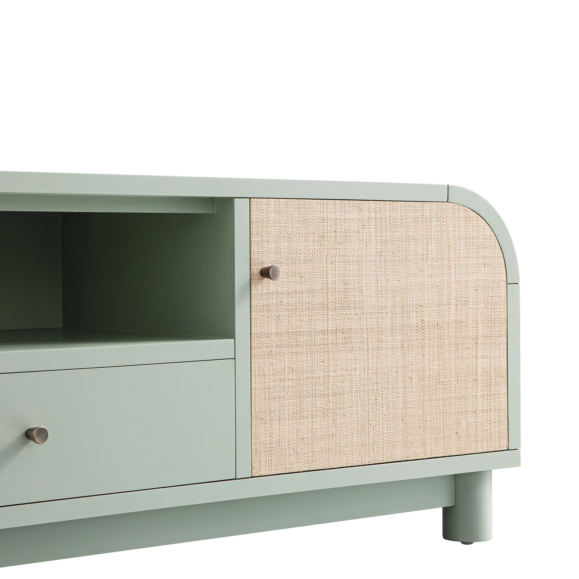 Maude TV Unit, Muted Pistachio Ash with Raffia - Image 10