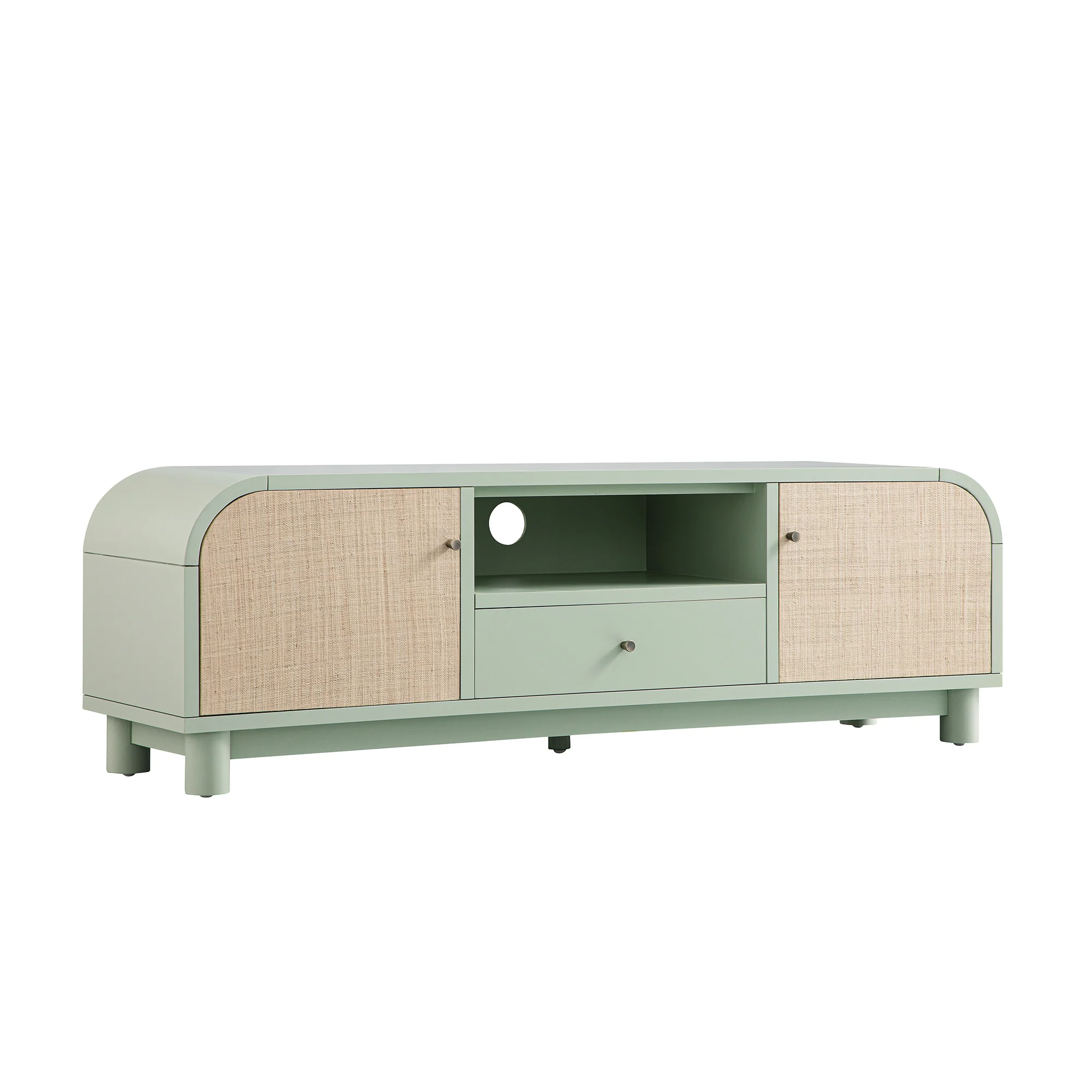 Maude TV Unit, Muted Pistachio Ash with Raffia - Image 2