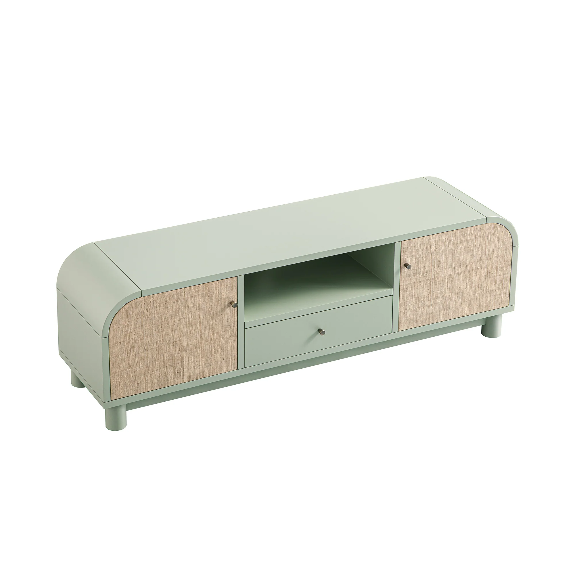 Maude TV Unit, Muted Pistachio Ash with Raffia - Image 4