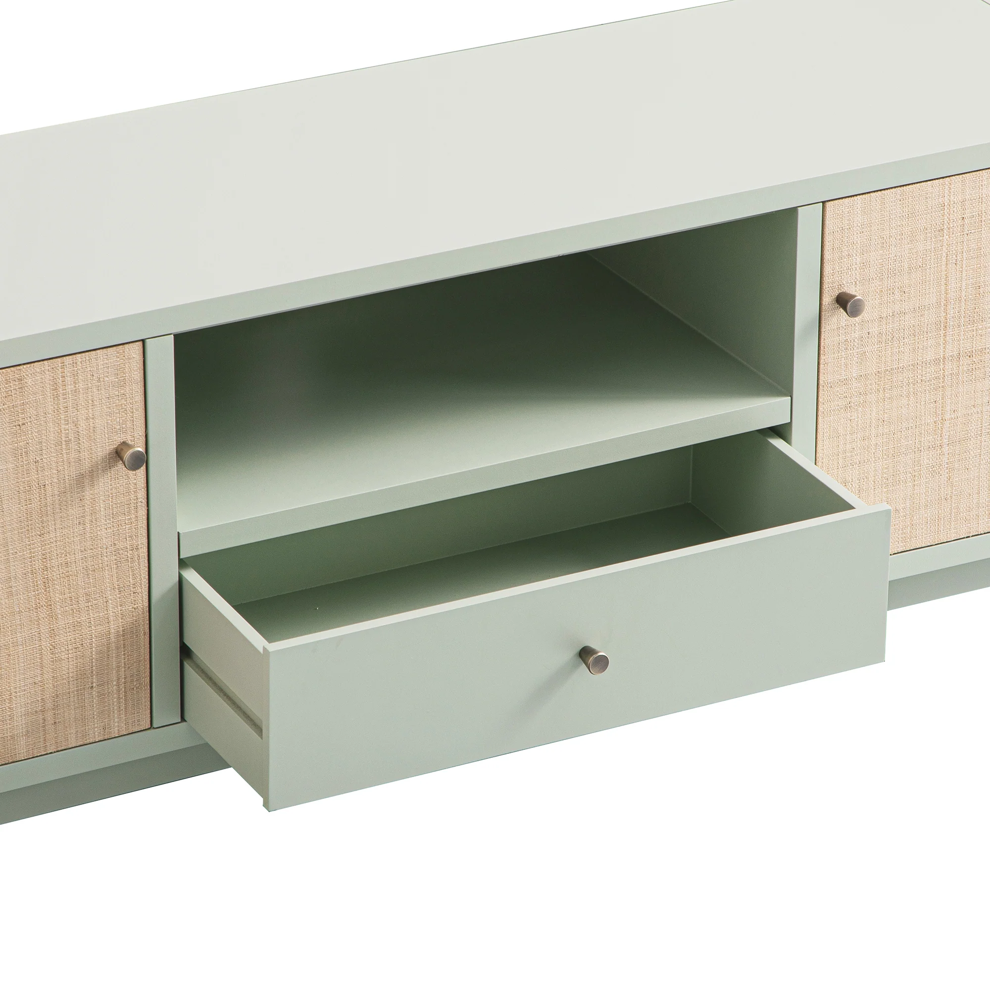 Maude TV Unit, Muted Pistachio Ash with Raffia - Image 9