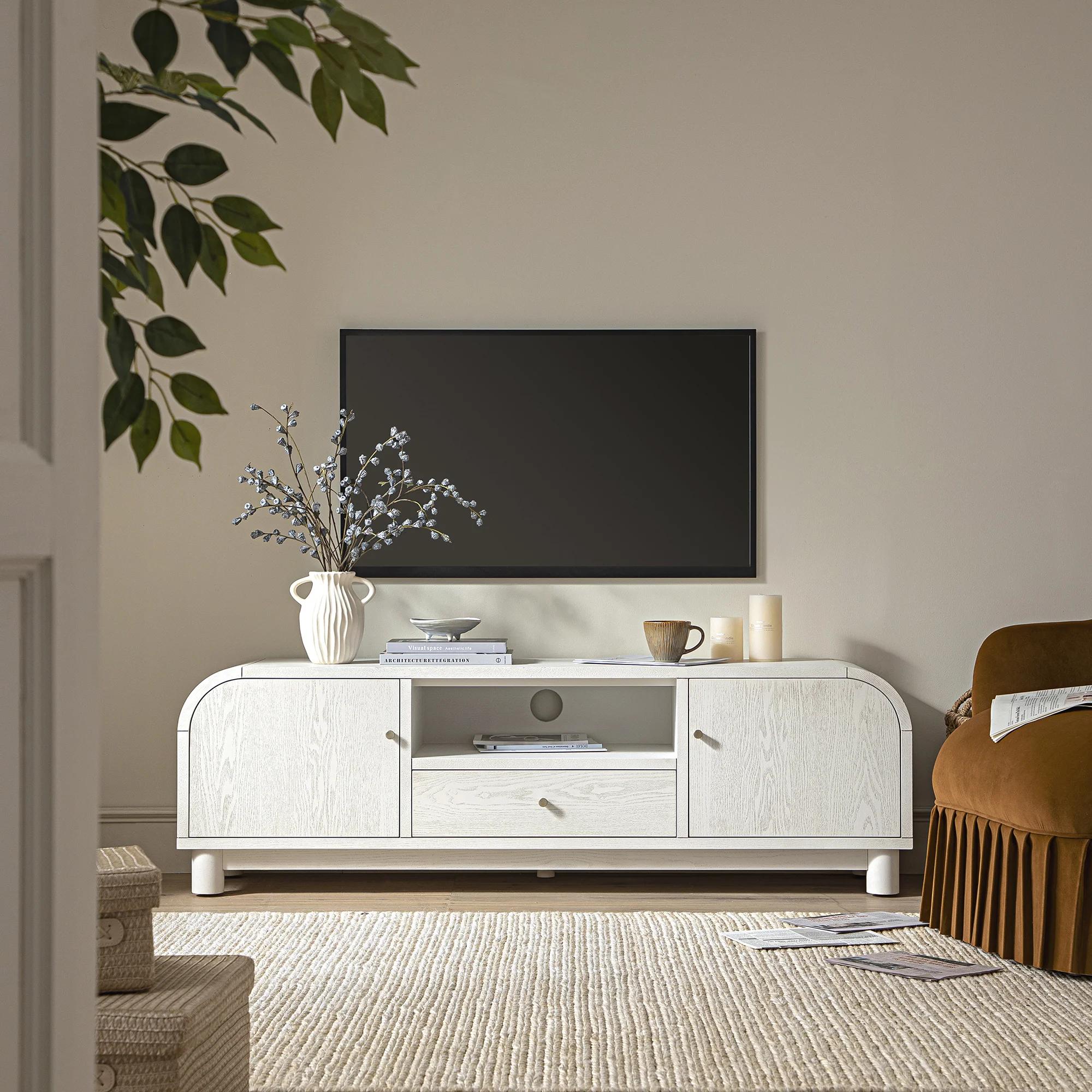 Maude TV Unit, Washed White Ash - Image 2