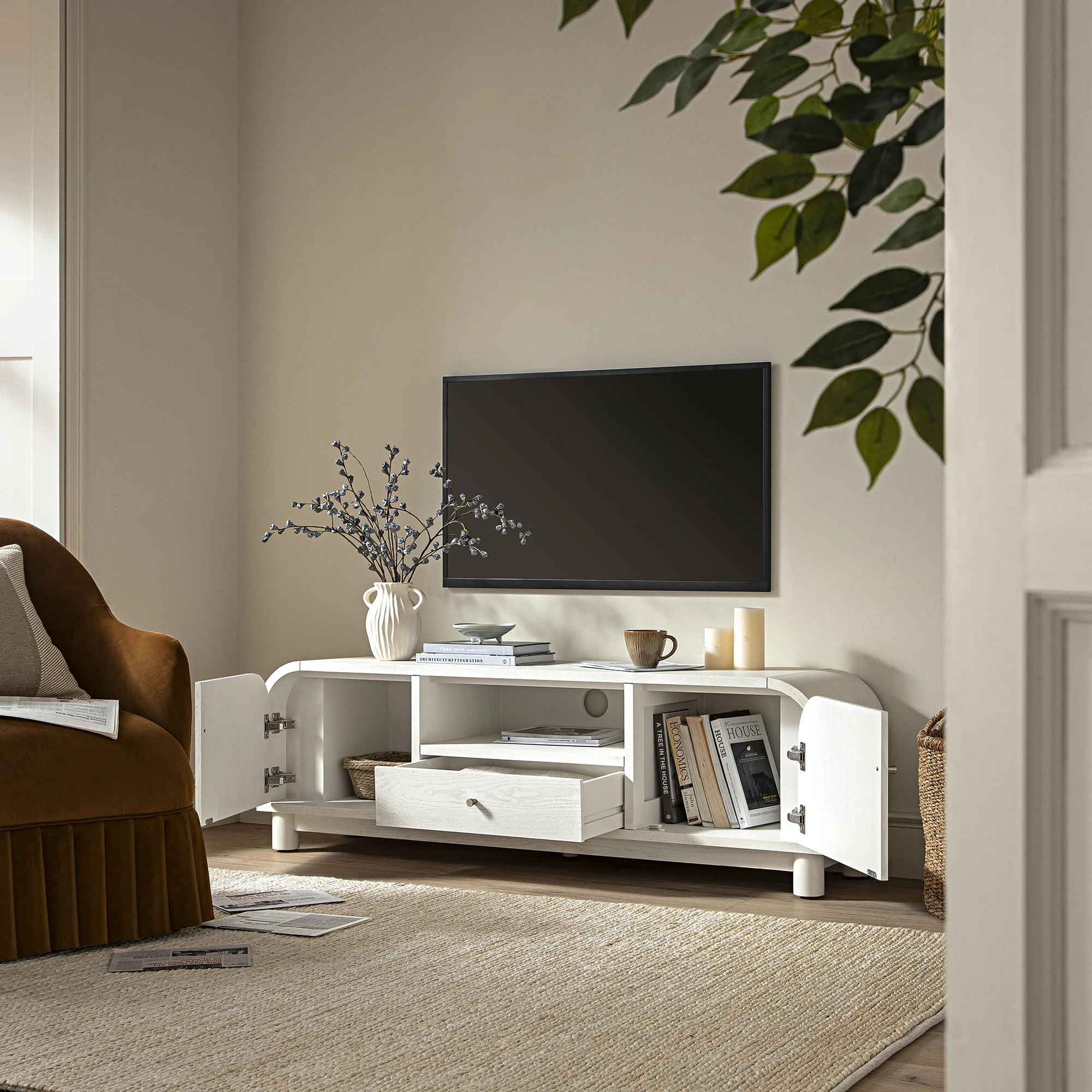 Maude TV Unit, Washed White Ash - Image 3