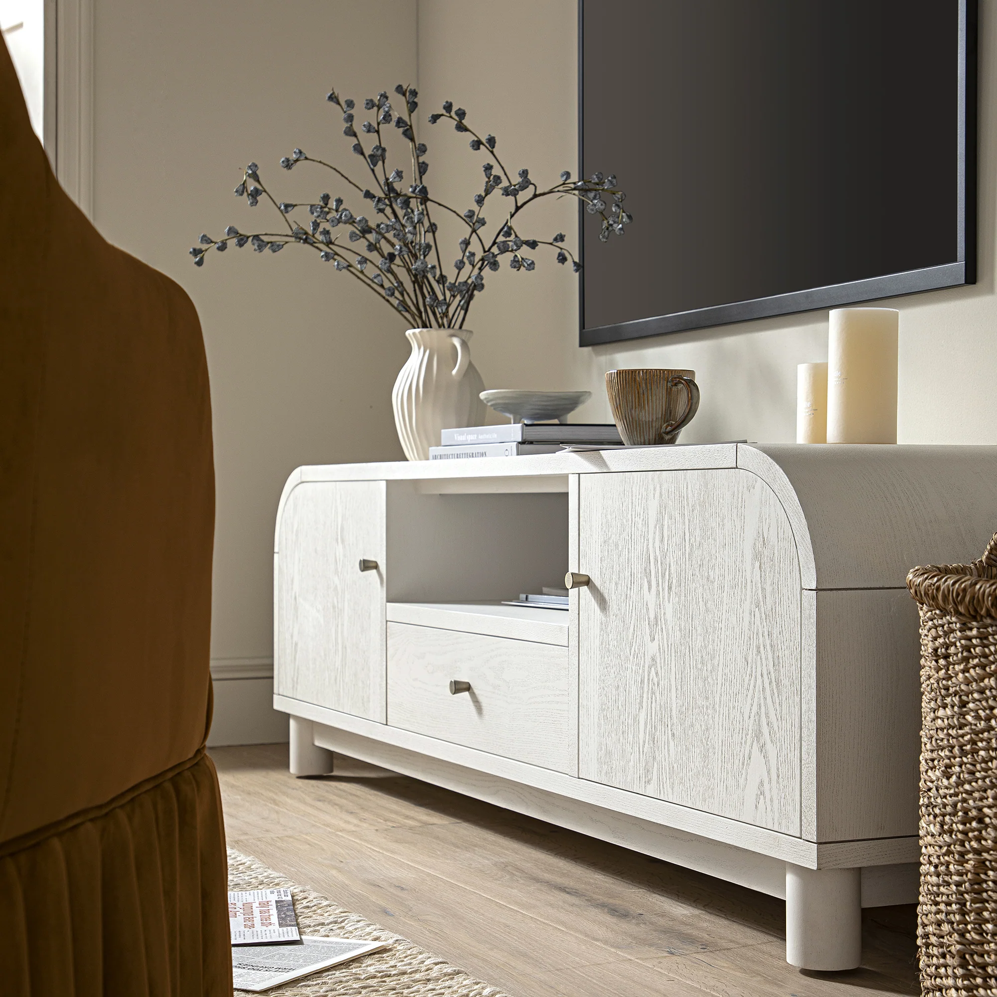 Maude TV Unit, Washed White Ash - Image 5